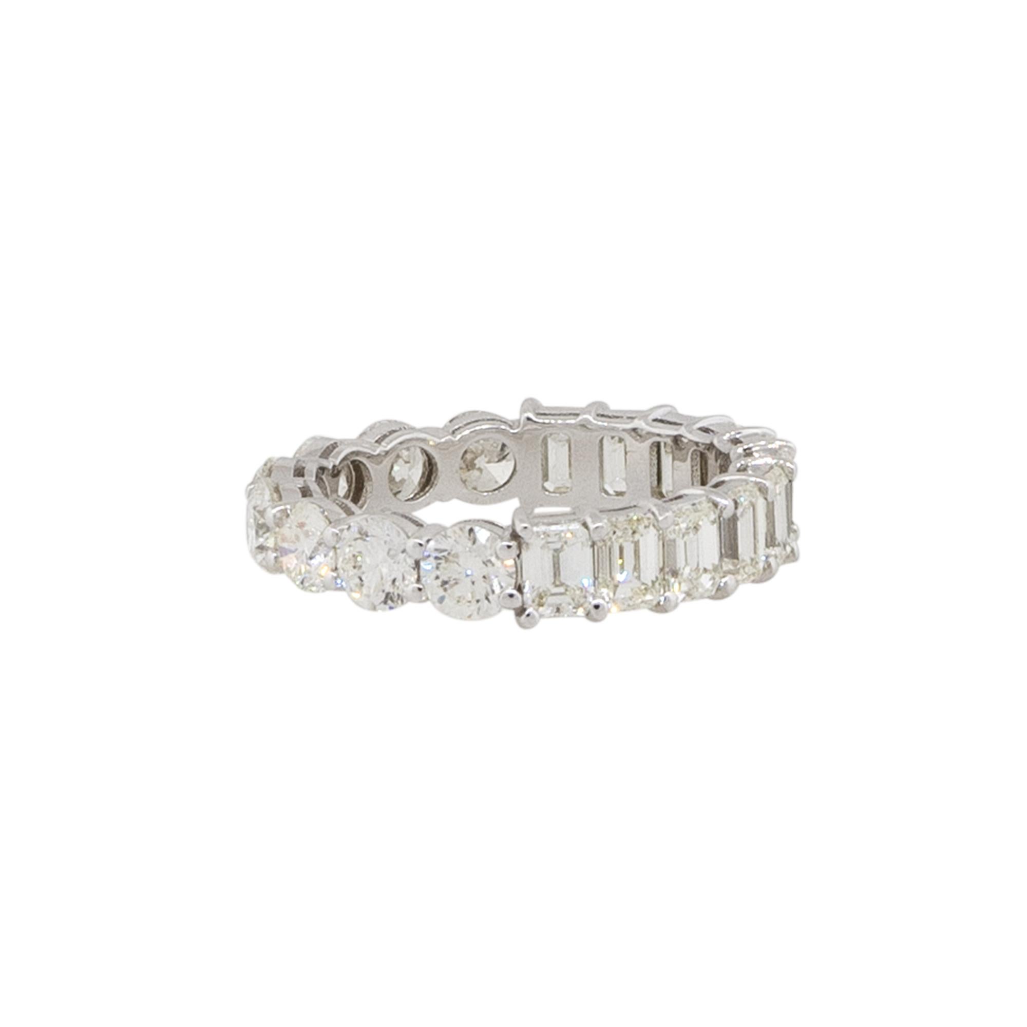 Women's 4.61 Carat Round and Emerald Cut Diamond Eternity Band Ring 14 Karat In Stock For Sale