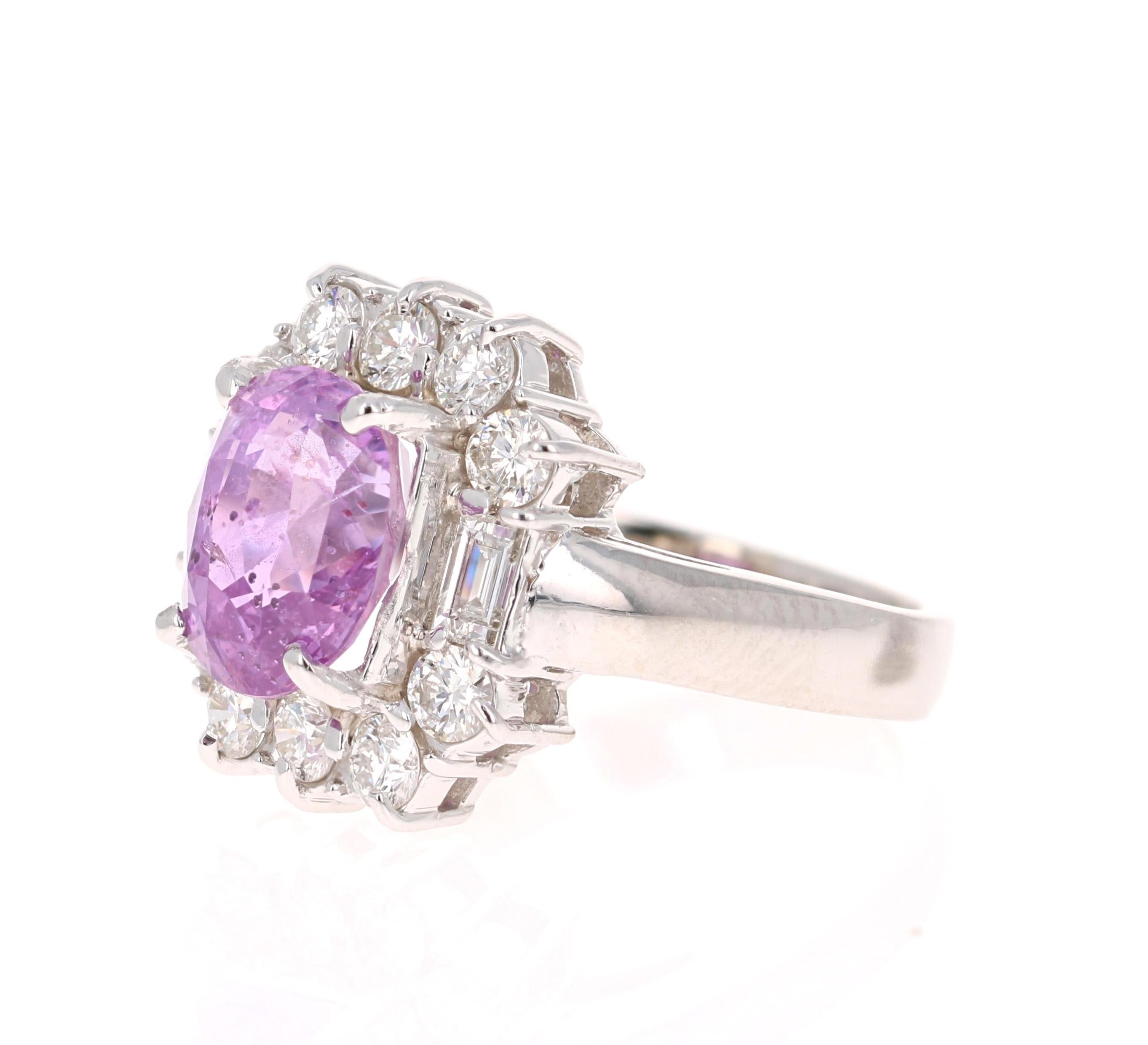 Contemporary 4.61 Carat Unheated Pink Sapphire Diamond 14 Karat White Gold Ring GIA Certified