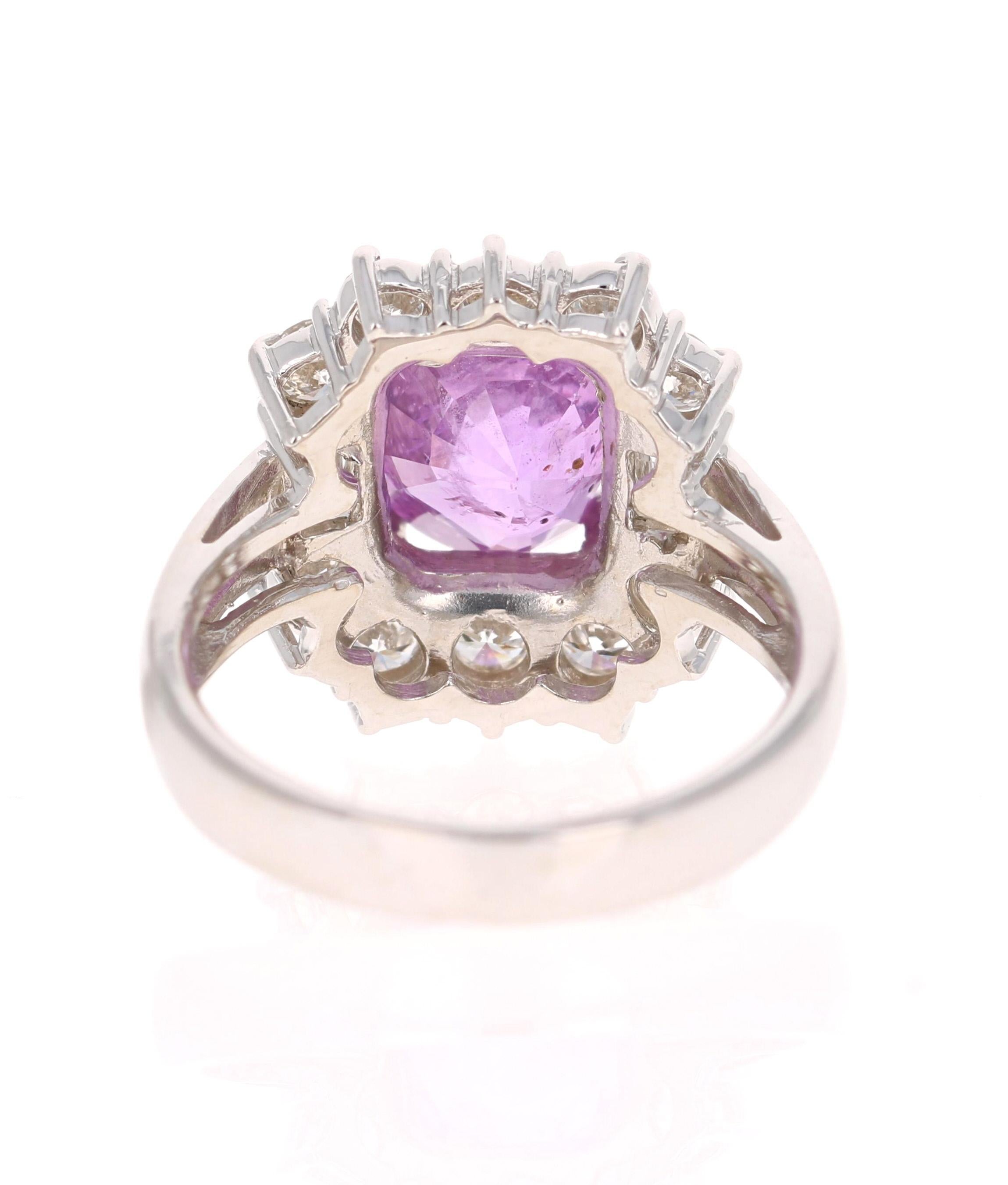 Oval Cut 4.61 Carat Unheated Pink Sapphire Diamond 14 Karat White Gold Ring GIA Certified