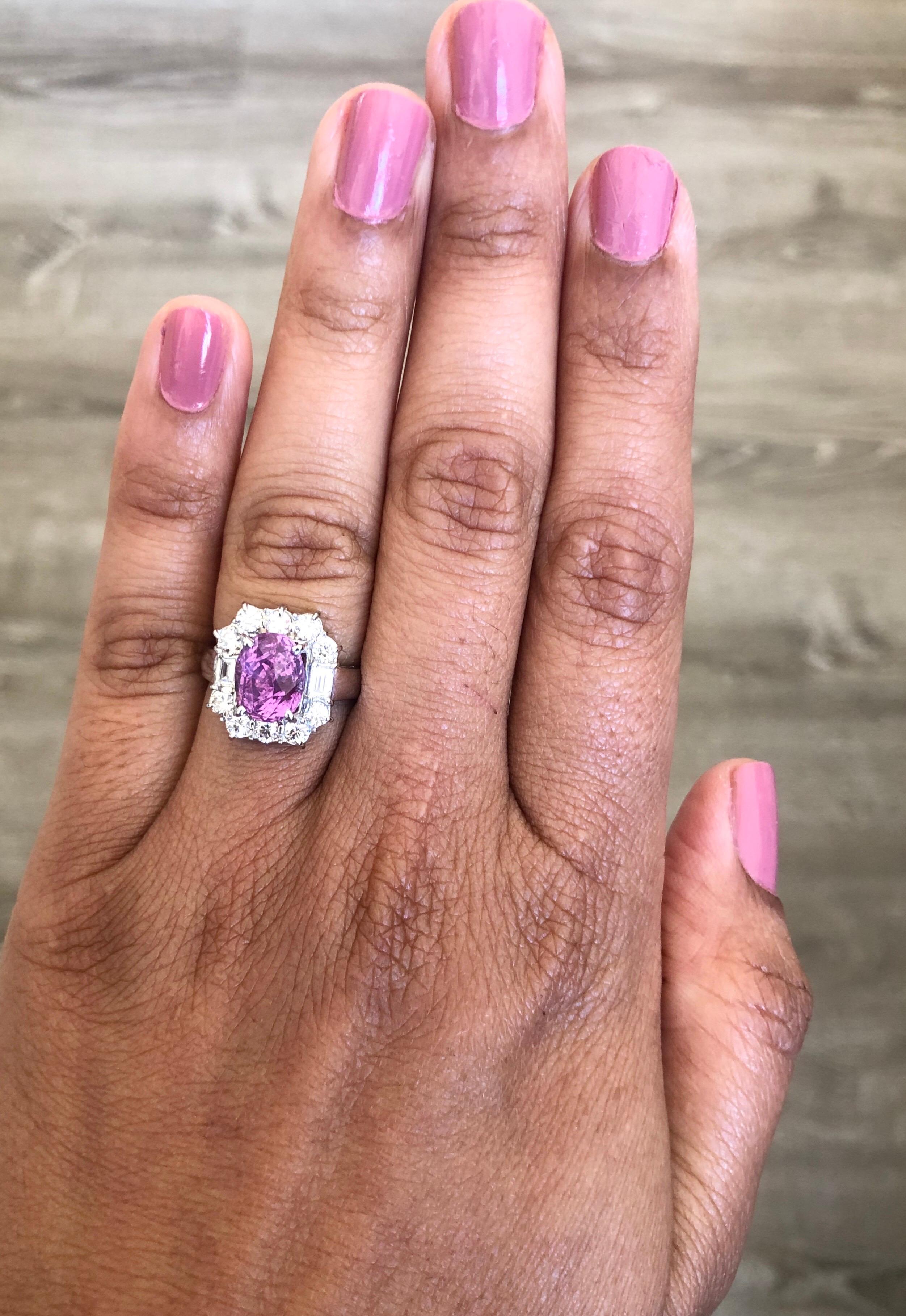 4.61 Carat Unheated Pink Sapphire Diamond 14 Karat White Gold Ring GIA Certified In New Condition In Los Angeles, CA