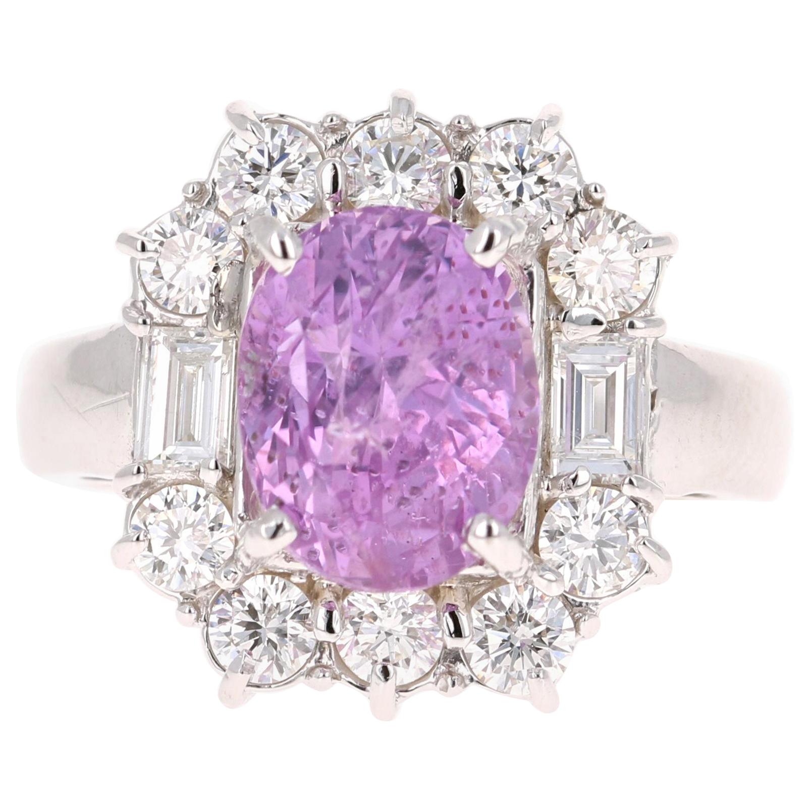 4.61 Carat Unheated Pink Sapphire Diamond 14 Karat White Gold Ring GIA Certified