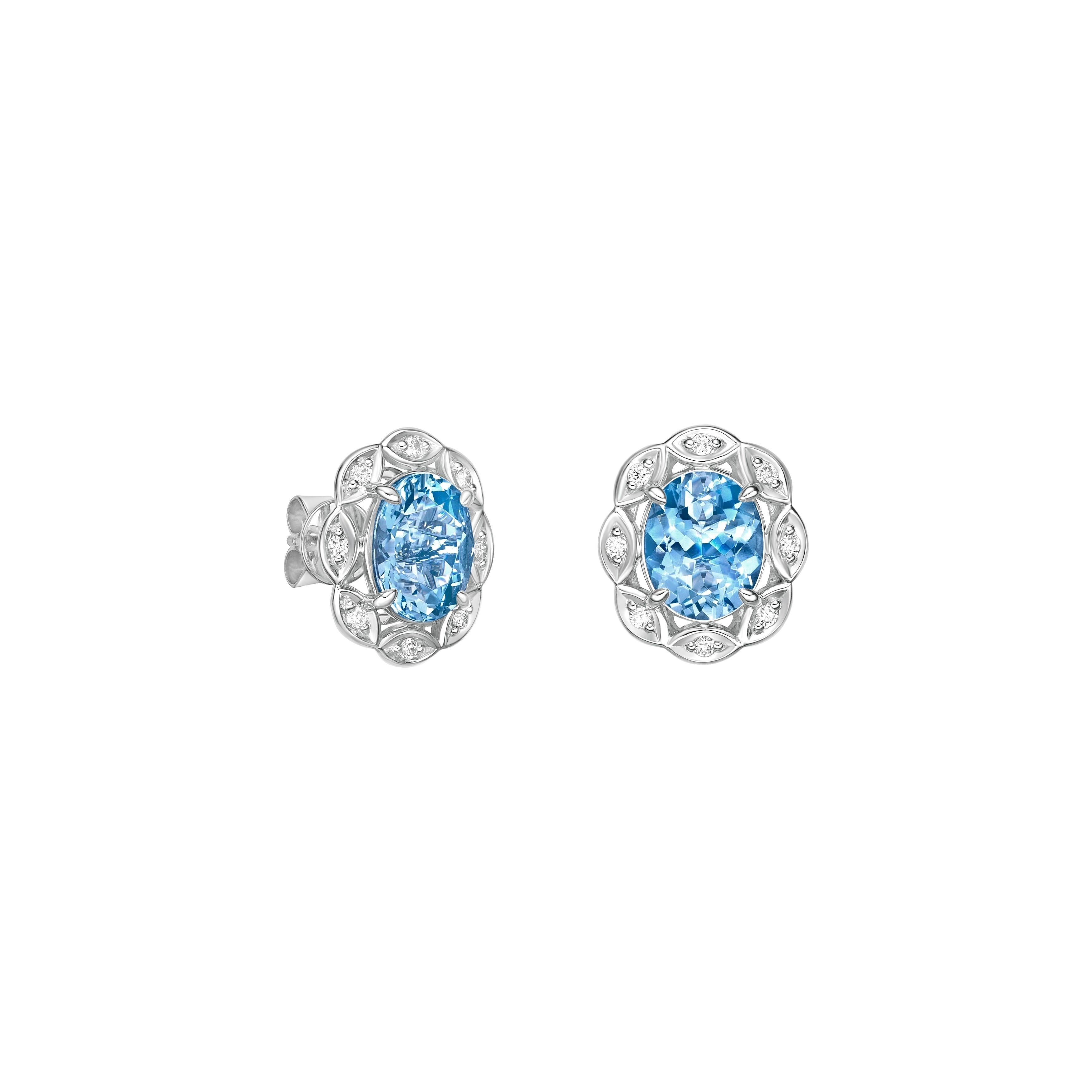 This collection features an array of aquamarines with an icy blue hue that is as cool as it gets! Accented with diamonds these Stud Earrings are made in white gold and present a classic yet elegant look. 

Aquamarine stud Earrings in 18Karat White