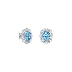 Sunita Nahata Aquamarine 4.61ct. Stud Earrings in 18KWG with Diamond.