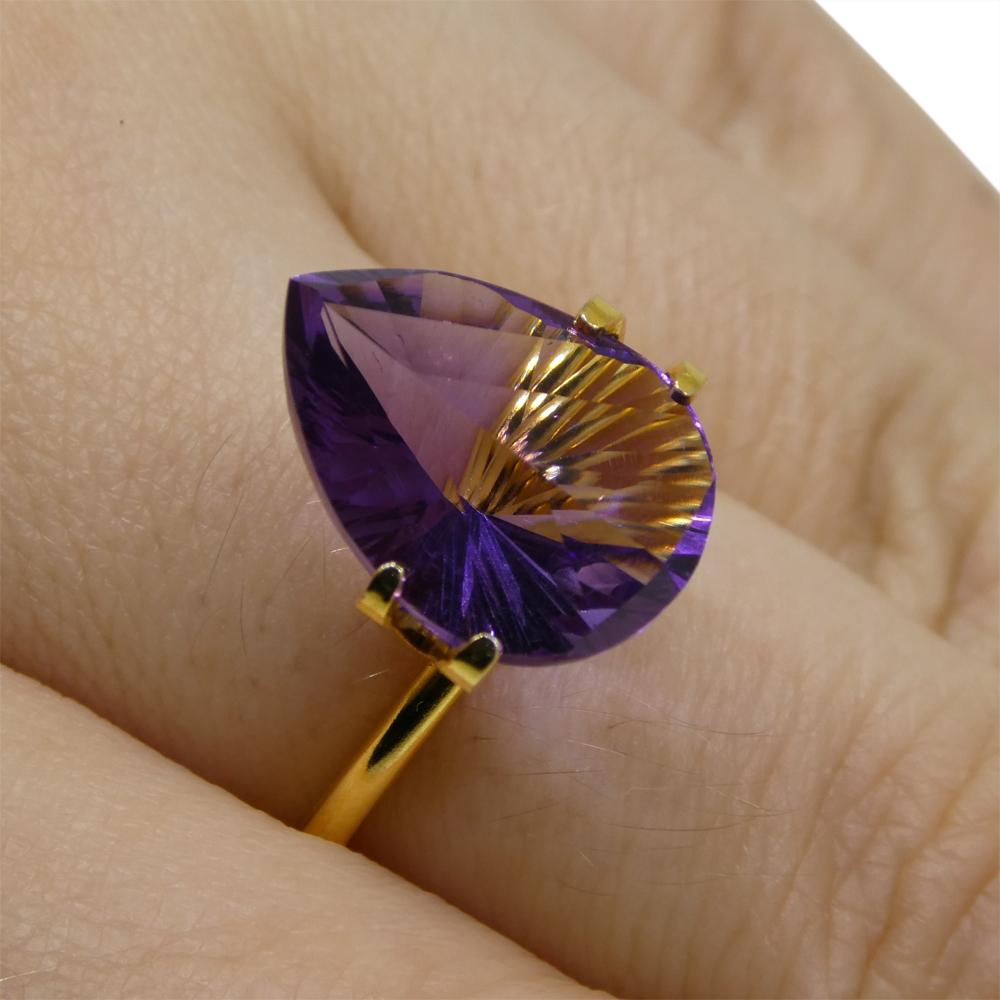 Description:

Gem Type: Amethyst
Number of Stones: 1
Weight: 4.61 cts
Measurements: 14.00 x 10.00 x 6.70 mm
Shape: Pear
Cutting Style Crown: Modified Brilliant
Cutting Style Pavilion: Mixed Cut
Transparency: Transparent
Clarity: Very Slightly