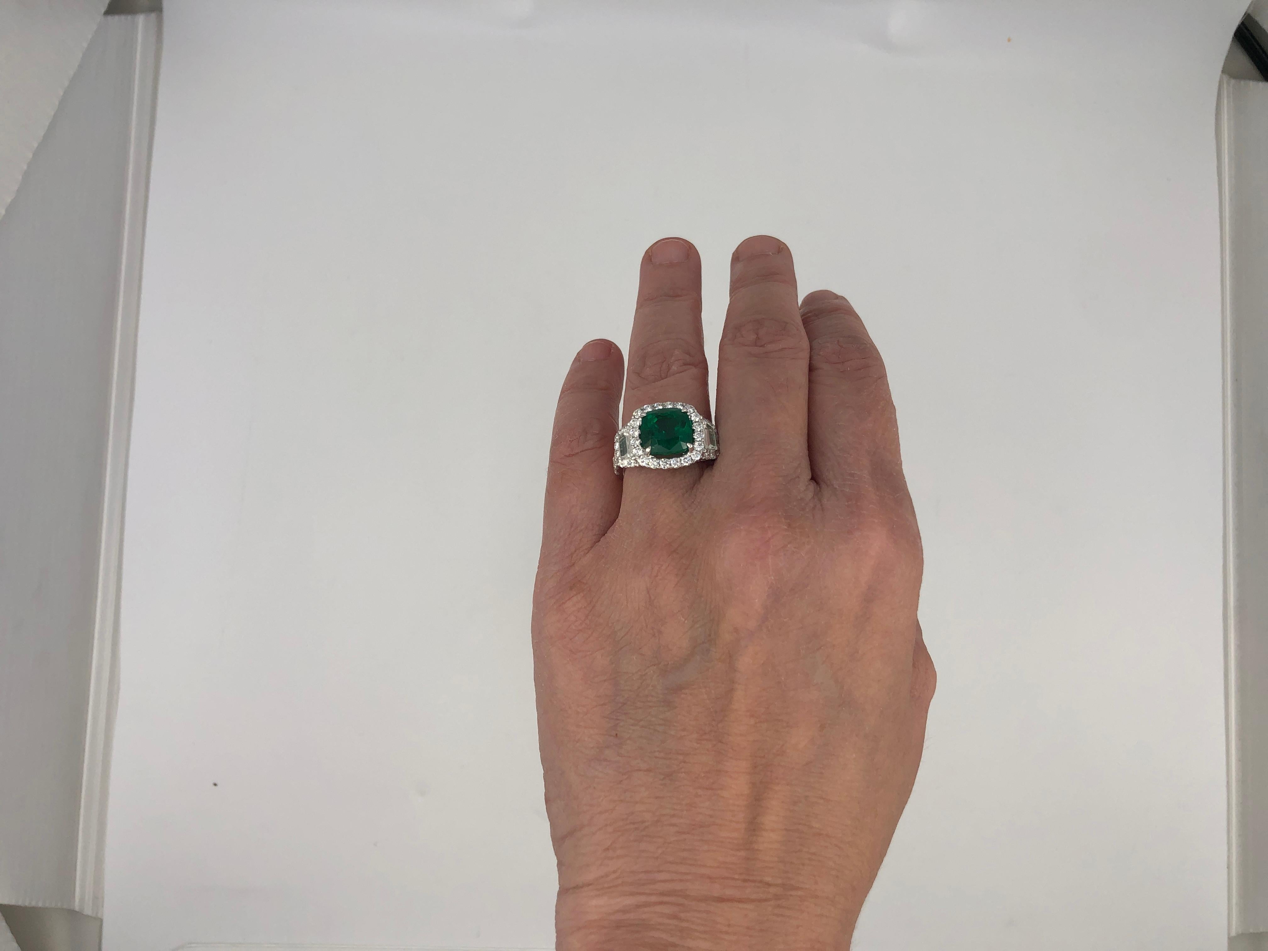 Cushion Cut 4.62 Carat African Emerald & Diamond Ring