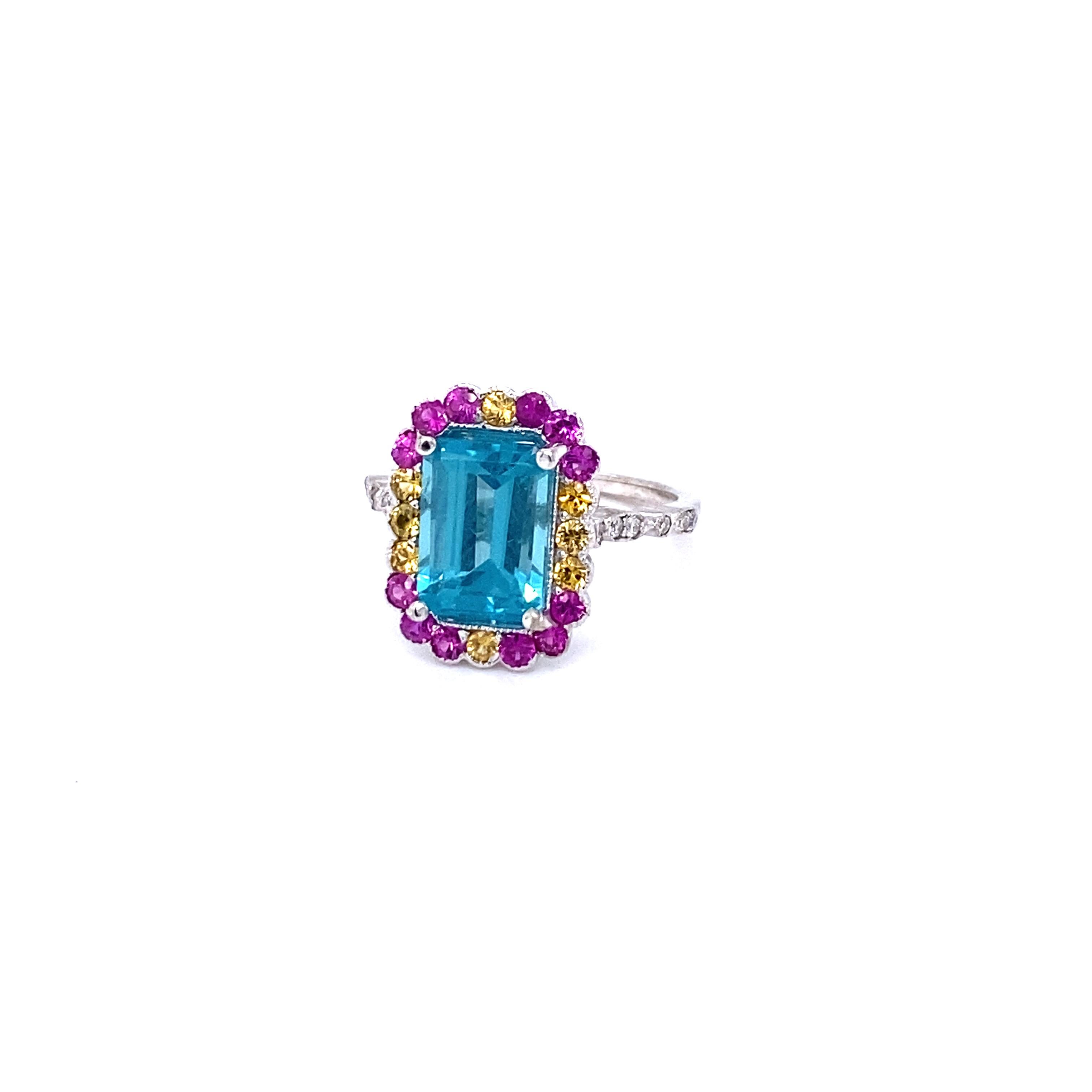 Contemporary 4.62 Carat Apatite Sapphire Diamond White Gold Cocktail Ring For Sale