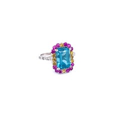 4.62 Carat Apatite Sapphire Diamond White Gold Cocktail Ring