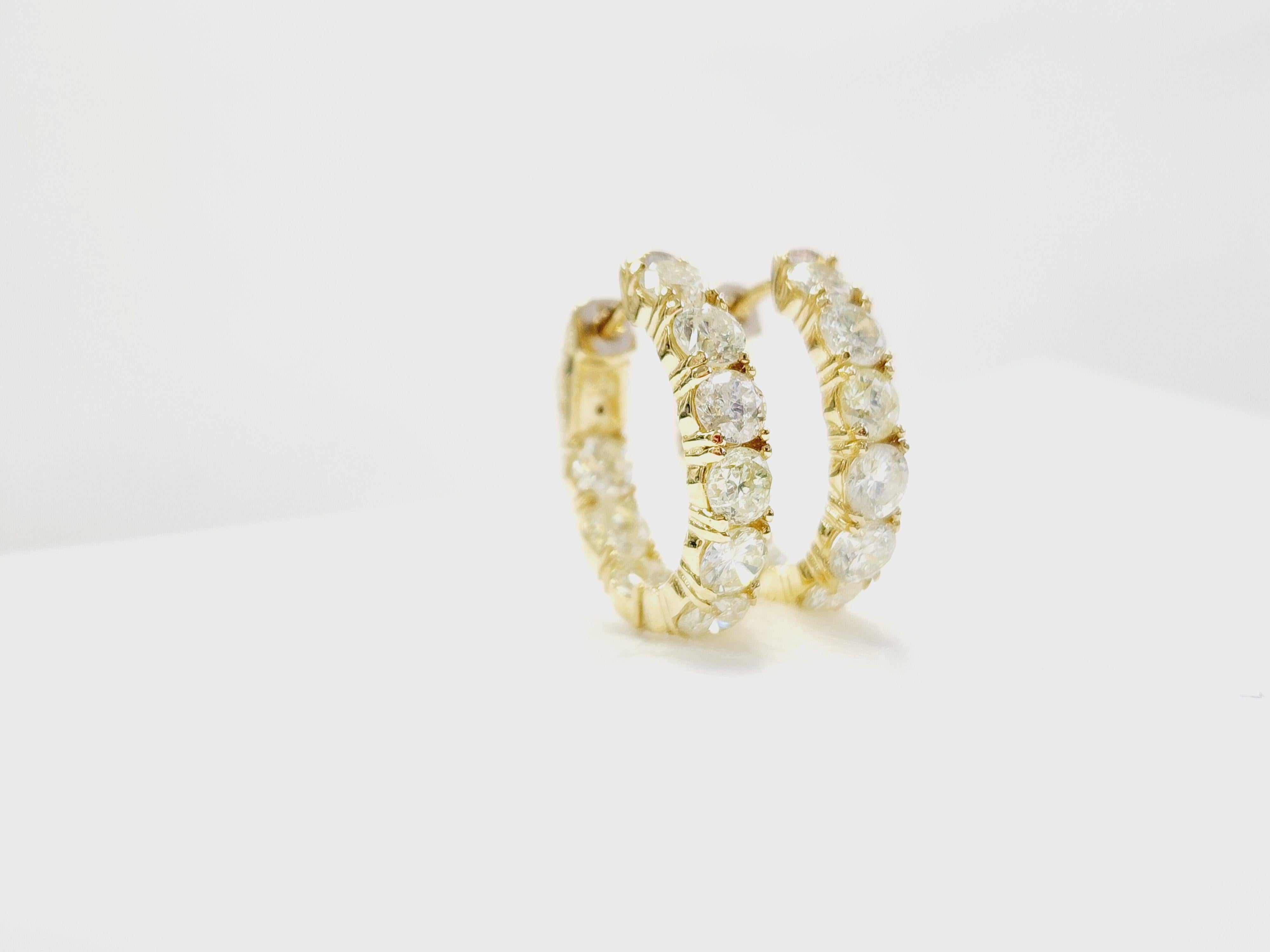 4.62 Carat Natural Diamond Hoops Earrings 14 Karat Yellow Gold For Sale 7
