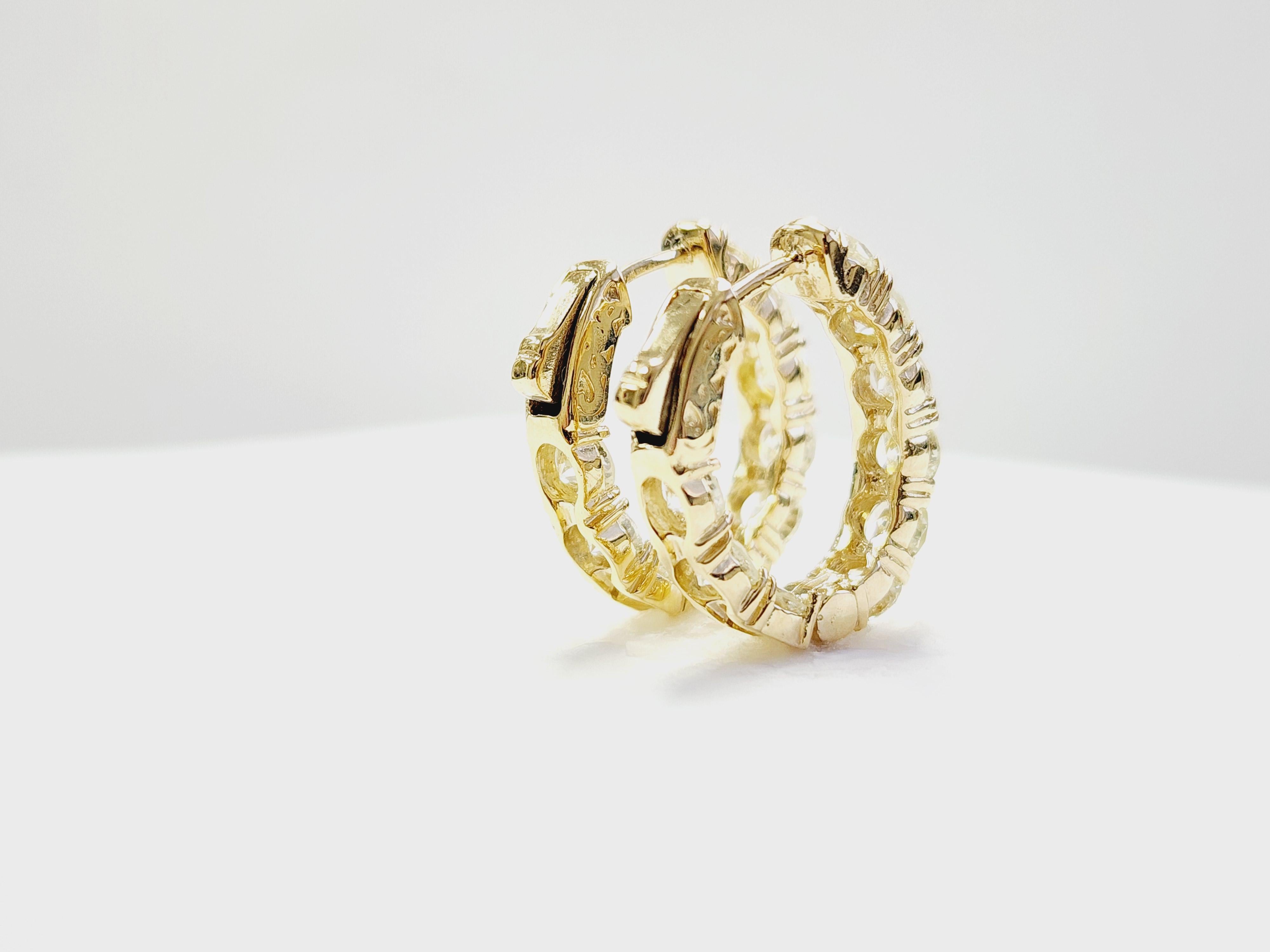 4.62 Carat Natural Diamond Hoops Earrings 14 Karat Yellow Gold For Sale 1