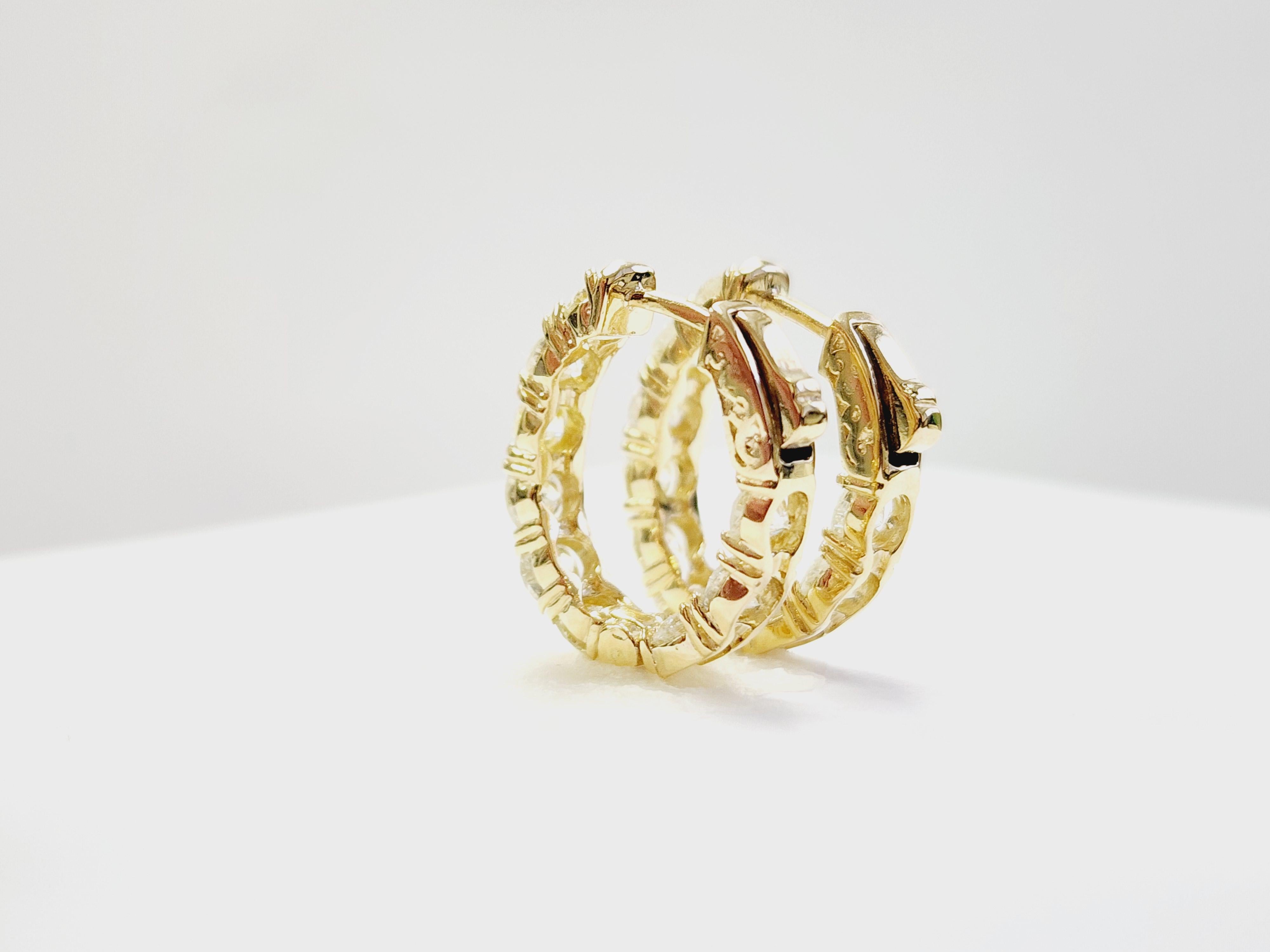 4.62 Carat Natural Diamond Hoops Earrings 14 Karat Yellow Gold For Sale 2