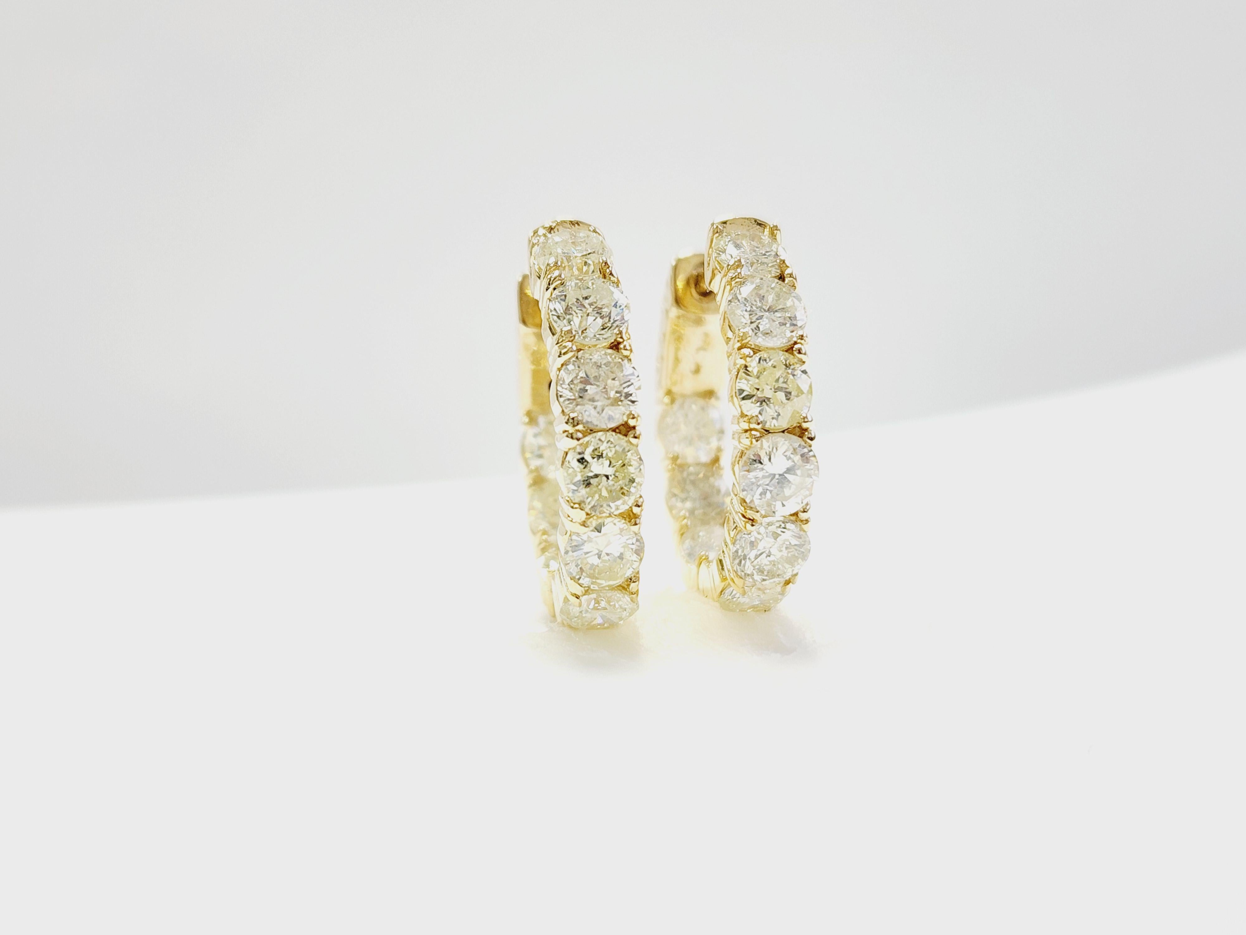 4.62 Carat Natural Diamond Hoops Earrings 14 Karat Yellow Gold For Sale 4