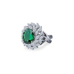 4.62 Carat Natural Green Sapphire with 2.75 Total Marquise Diamond Weight Ring