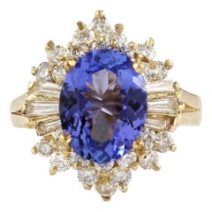 Anello con diamanti di tanzanite naturale in oro giallo 14 carati