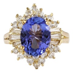 Natural Tanzanite Diamond Ring In 14 Karat Yellow Gold 