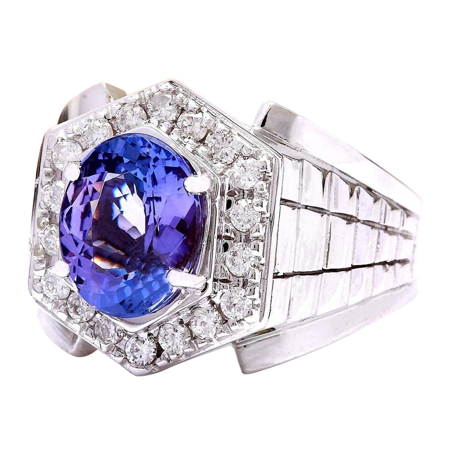 4.62 Carat Natural Tanzanite 14K Solid White Gold Diamond Ring
 Item Type: Ring
 Material: 14K White Gold
 Mainstone: Tanzanite
 Stone Color: Blue
 Stone Weight: 4.02Carat
 Stone Shape: Oval
 Stone Quantity: 1
 Stone Dimensions: 11.00x9.00 mm
 Stone