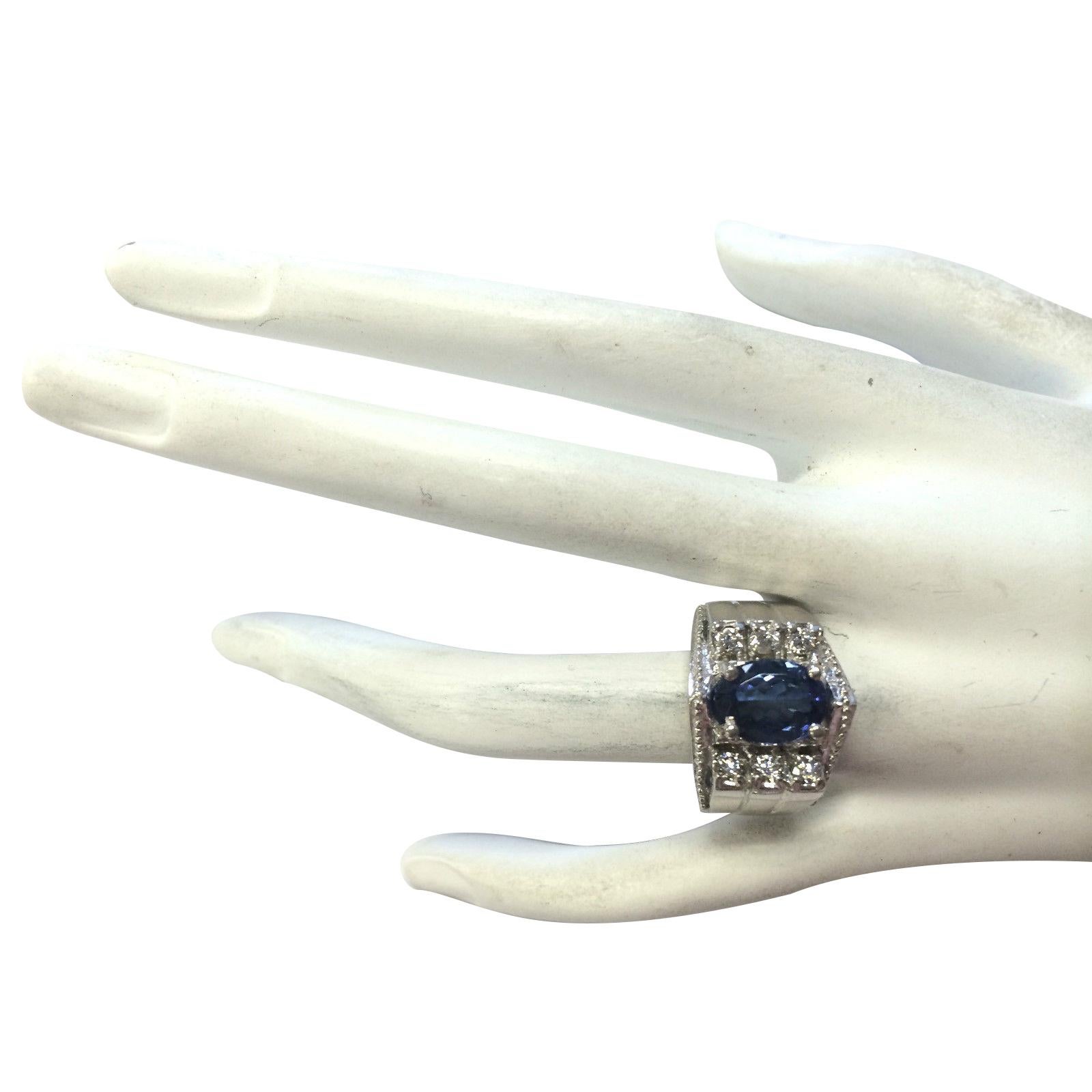 Oval Cut Man's Natural Tanzanite Diamond Ring In 14 Karat White Gold  For Sale