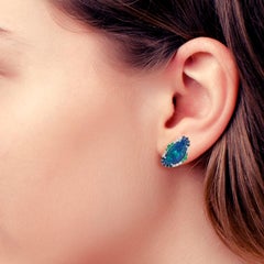 4.62 Carat Opal Emerald Diamond 18 Karat Gold Stud Earrings