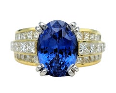 4.62 Carat Oval Blue Tanzanite and Multi Row Diamond Ring in Platinum and Gold