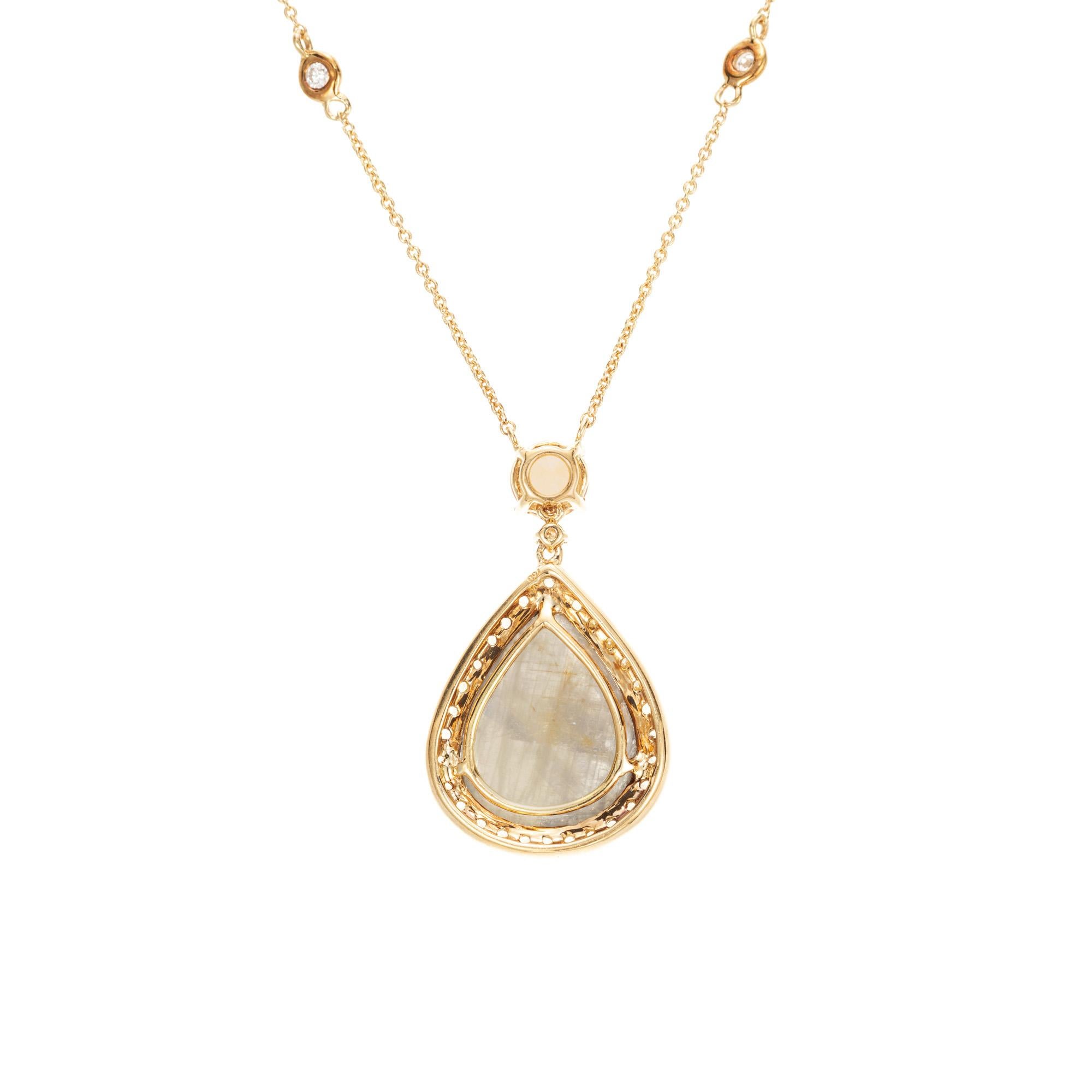 Pear Cut 4.62 Carat Pear Shaped Grey Sapphire Diamond Gold Pendant Necklace For Sale