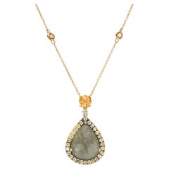4.62 Carat Pear Shaped Grey Sapphire Diamond Gold Pendant Necklace
