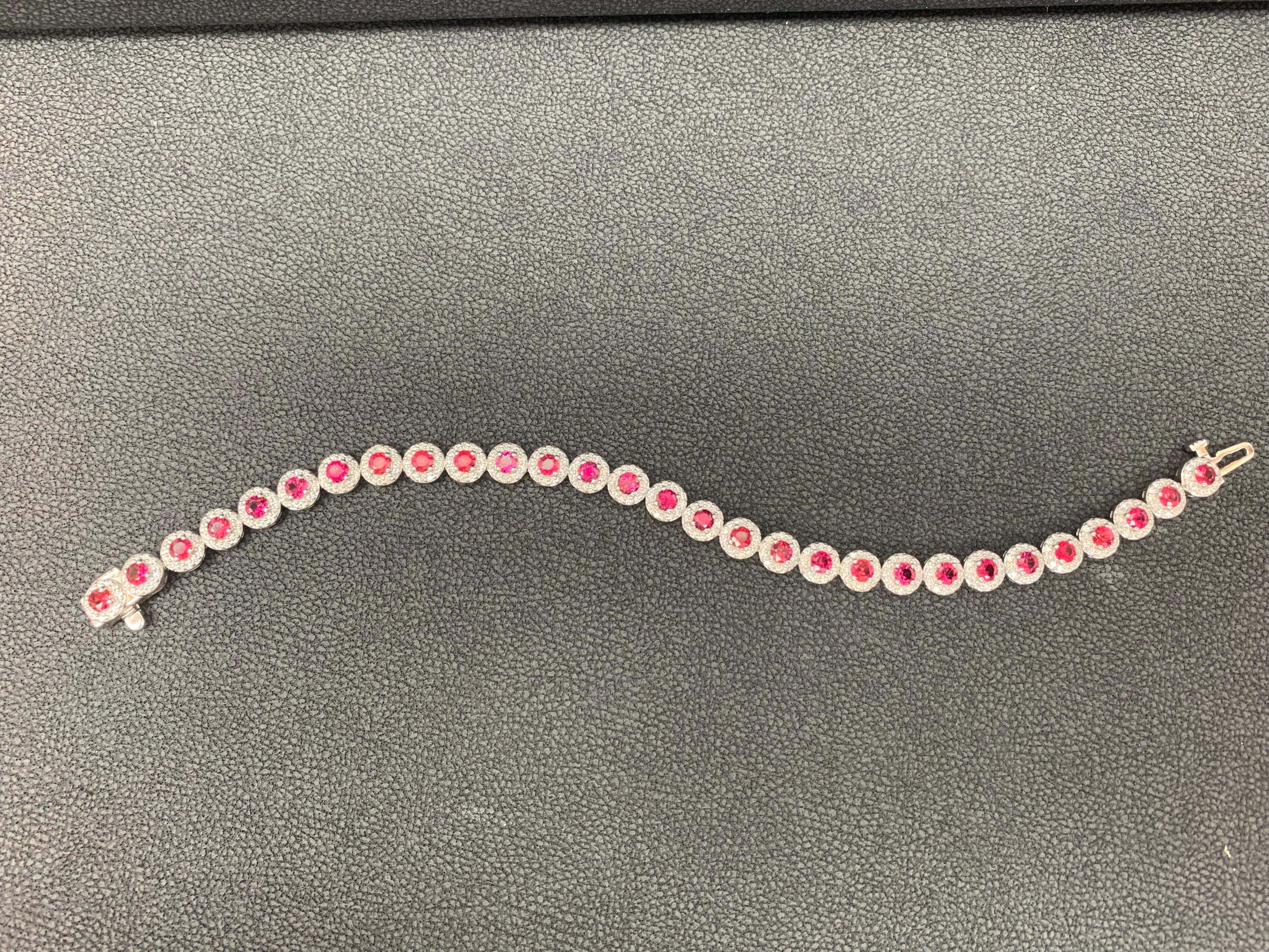 4.62 Carat Round Cut Ruby and Diamond Tennis Bracelet in 14K White Gold In New Condition For Sale In NEW YORK, NY