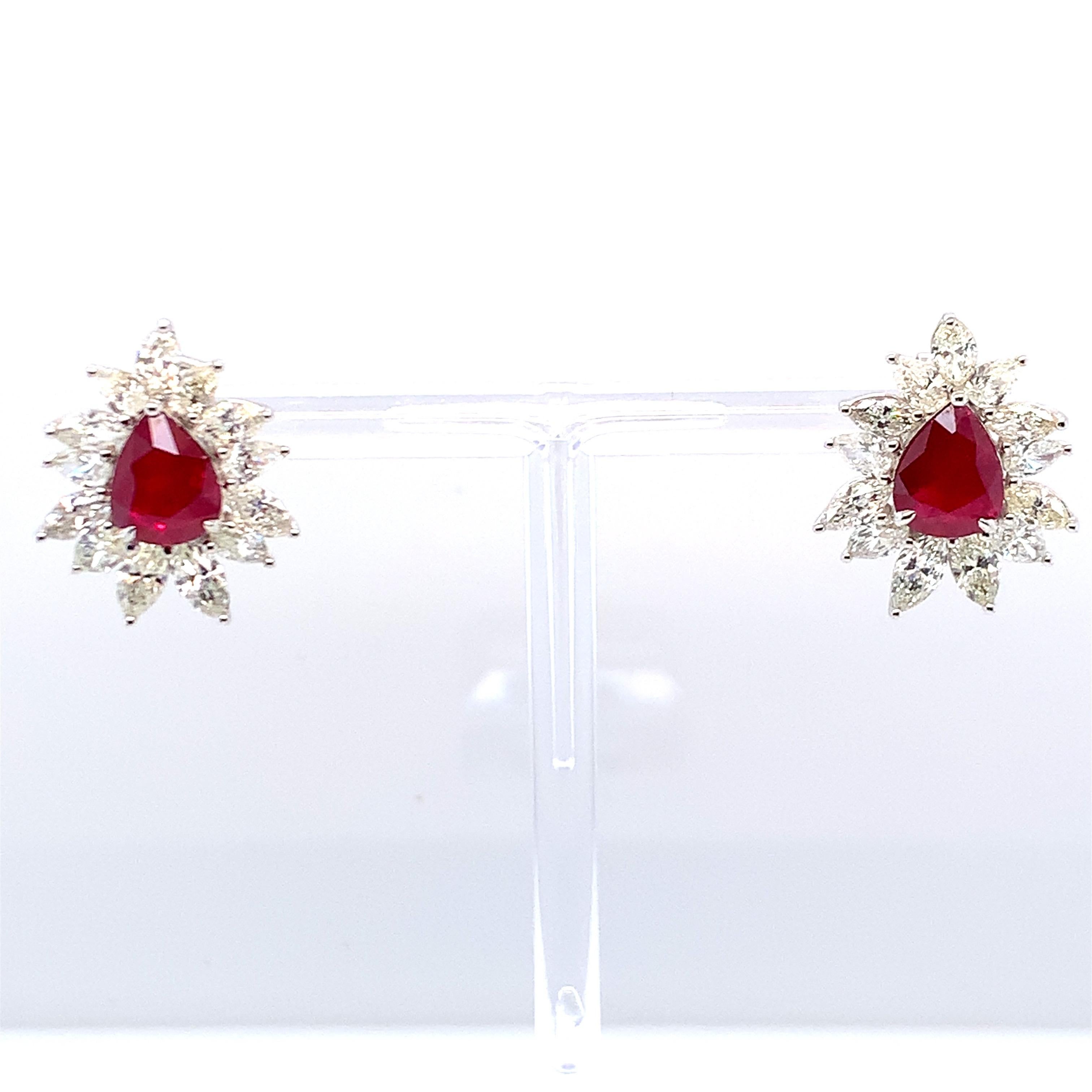 4.62 Carat Ruby Diamond Stud Earrings in 14K White Gold 7