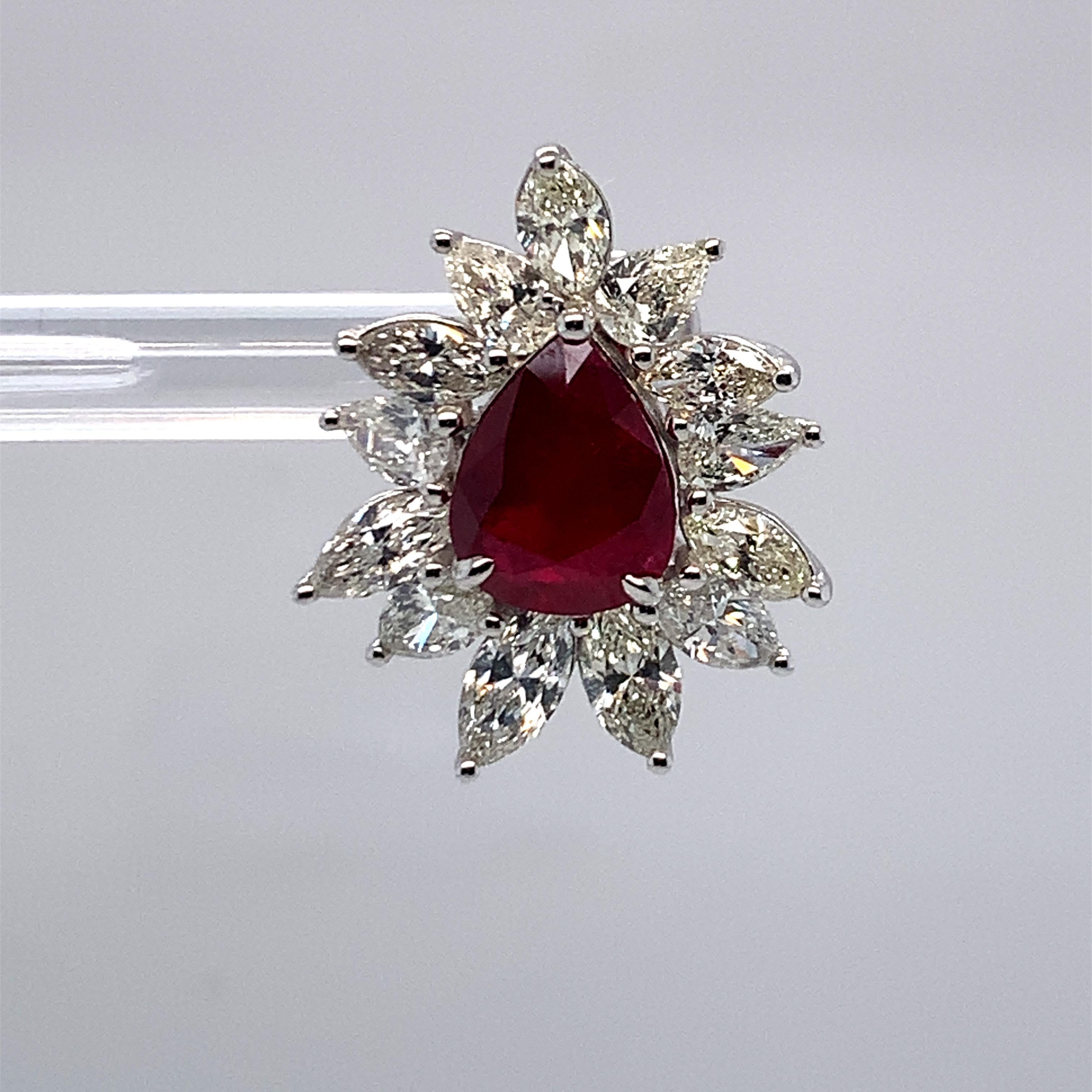 Artisan 4.62 Carat Ruby Diamond Stud Earrings in 14K White Gold