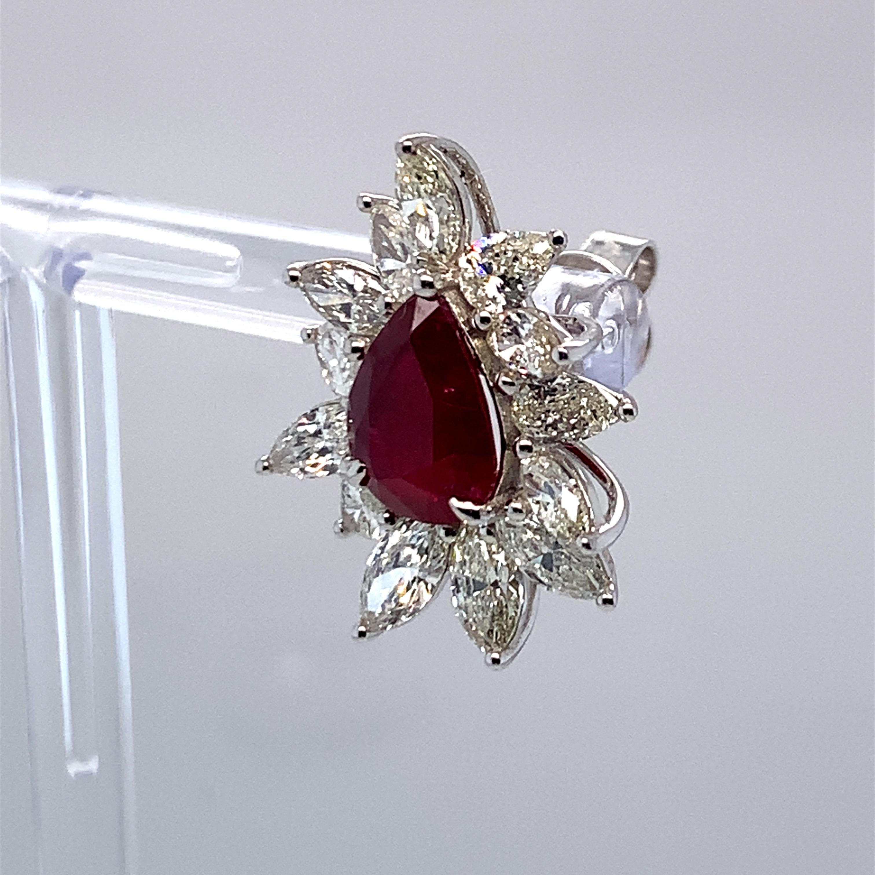 4.62 Carat Ruby Diamond Stud Earrings in 14K White Gold In New Condition In Trumbull, CT