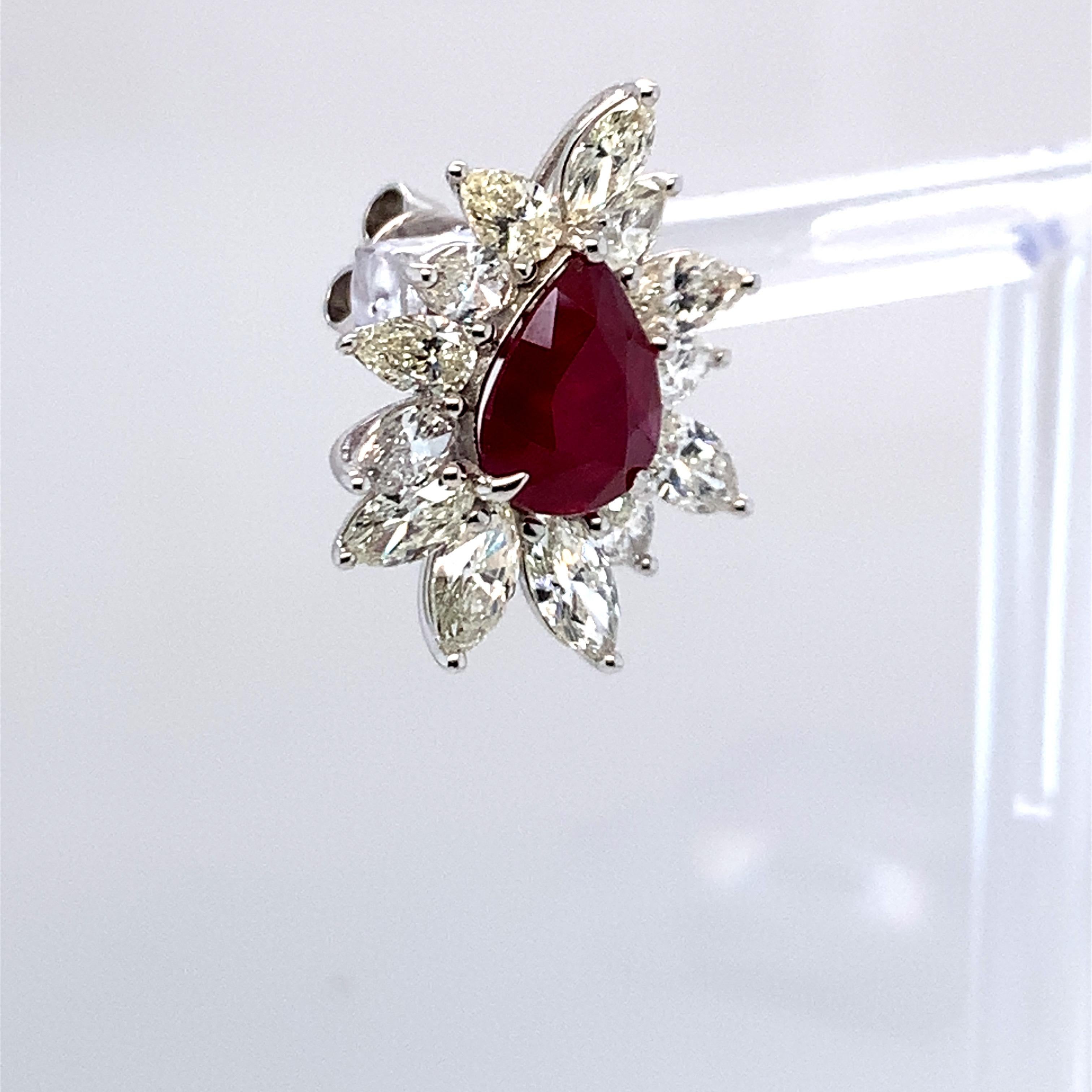 4.62 Carat Ruby Diamond Stud Earrings in 14K White Gold 1