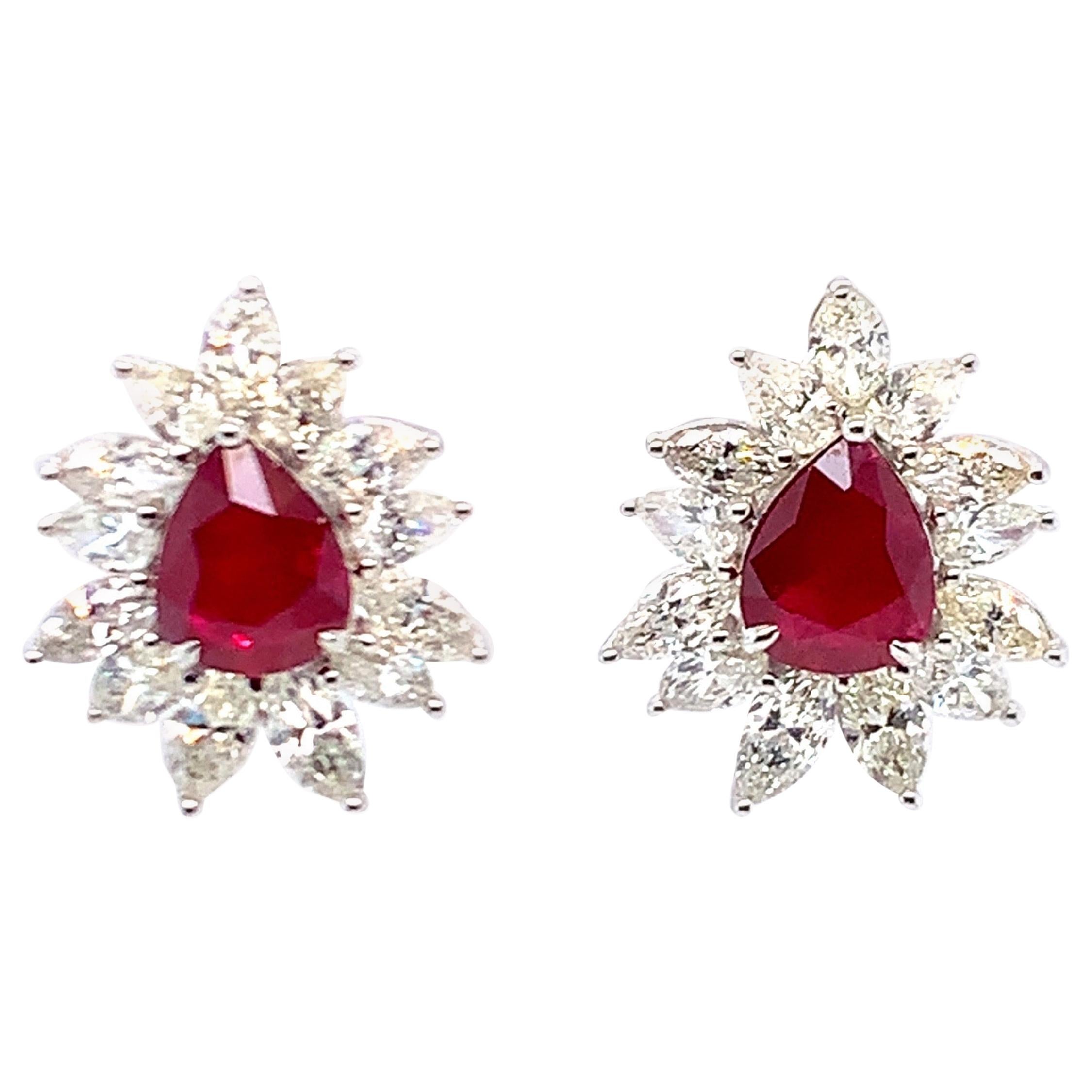 4.62 Carat Ruby Diamond Stud Earrings in 14K White Gold