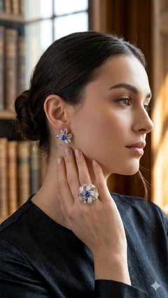 4.62 Carat Tanzanite & Diamond Flower Set (Earring and Ring)