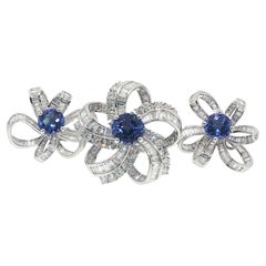 4.62 Carat Tanzanite & Diamond Flower Set (Earring and Ring)