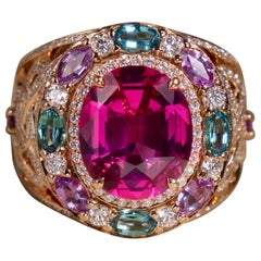 4.62 Carat Vivid Neon Pink Mahenge Spinel and Diamond Ring in 18K Rose Gold