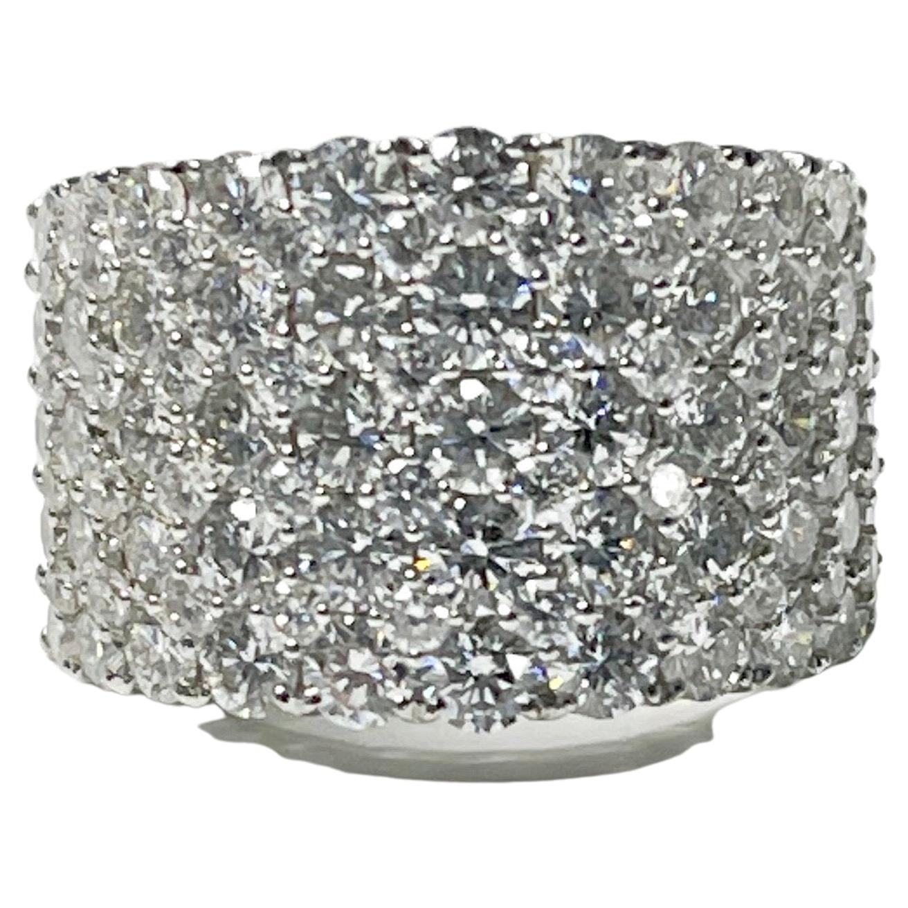 Contemporary 4.62 Carat White Diamond Pave Set Ring in 18K White Gold For Sale