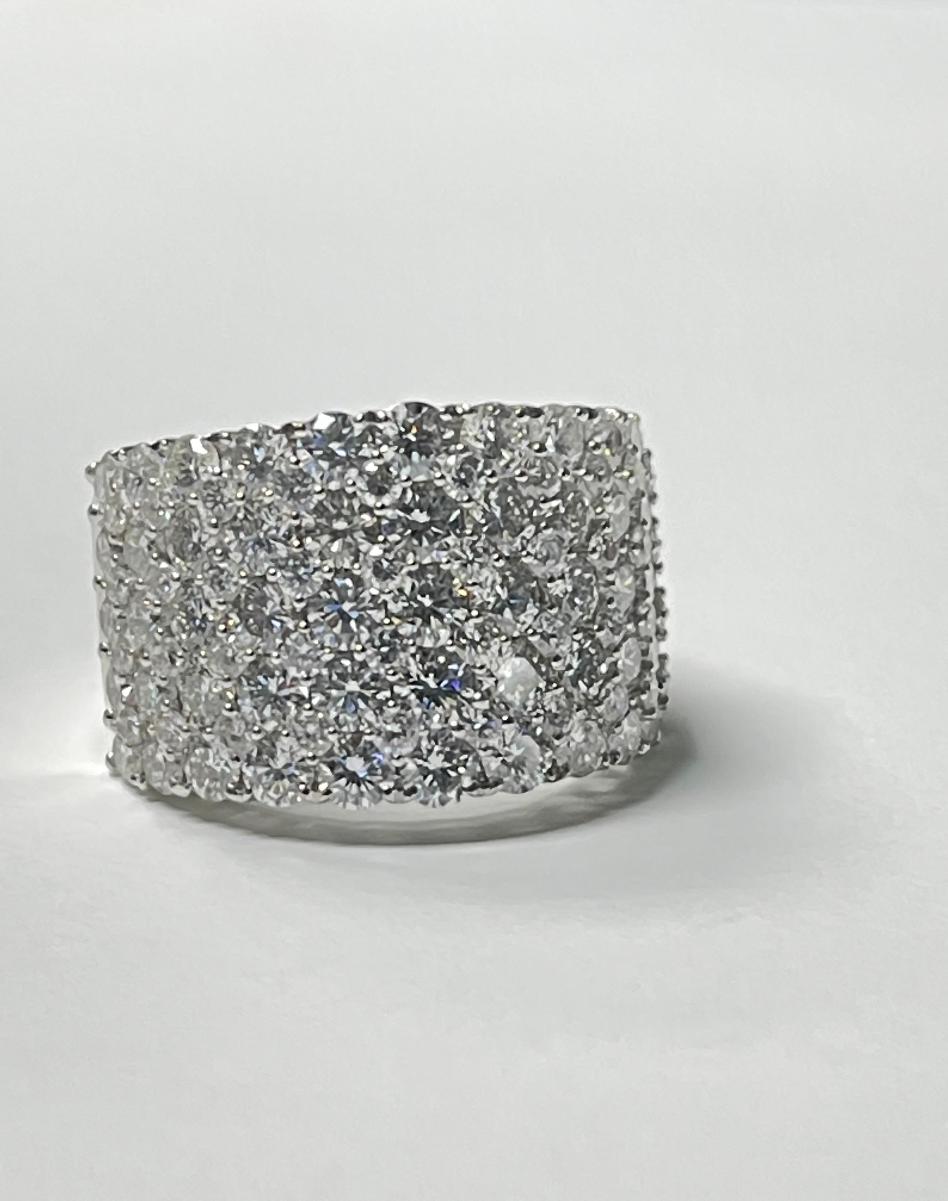 Women's or Men's 4.62 Carat White Diamond Pave Set Ring in 18K White Gold For Sale