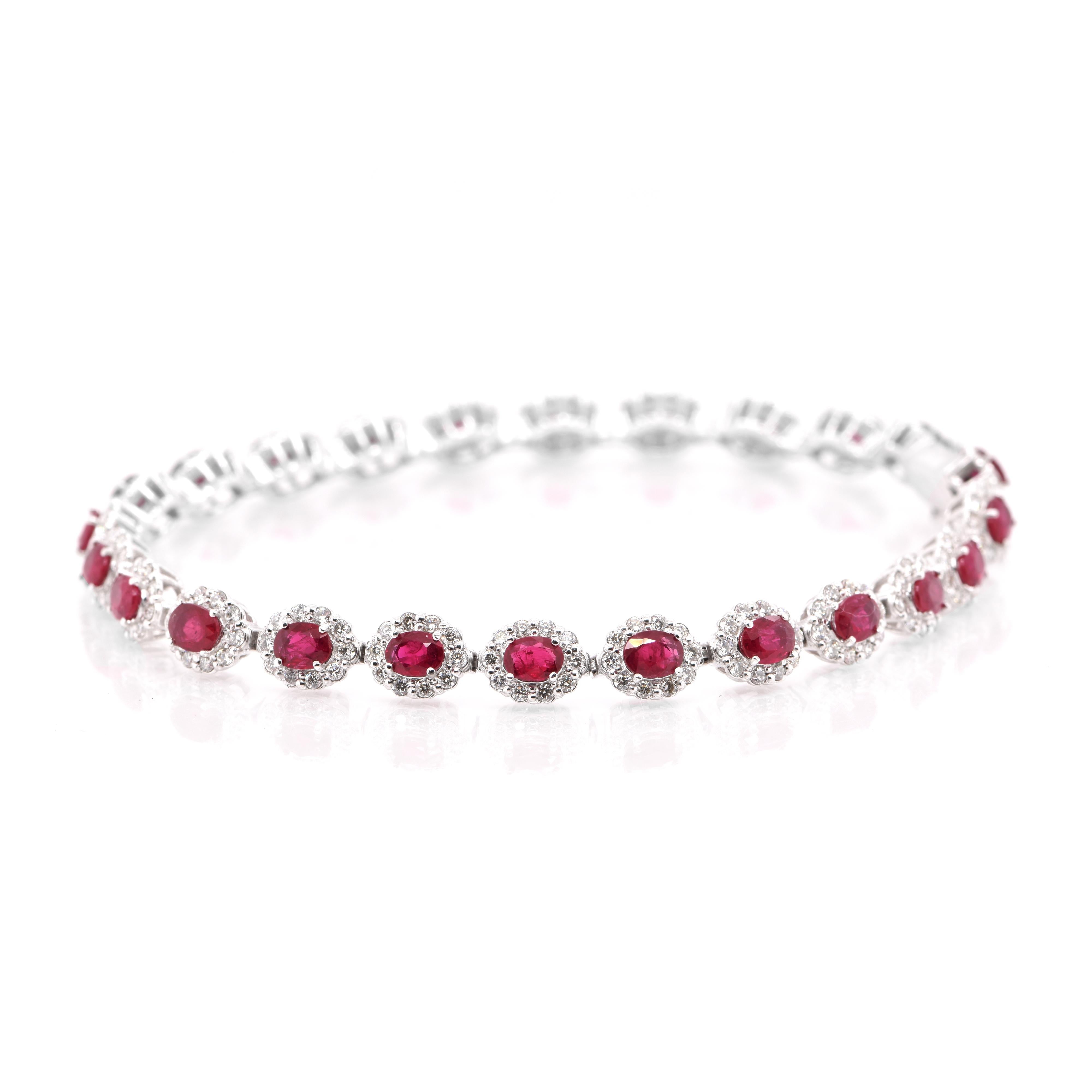 Modern 4.62 Carats, Natural Rubies and Diamond Tennis Bracelet Set in Platinum