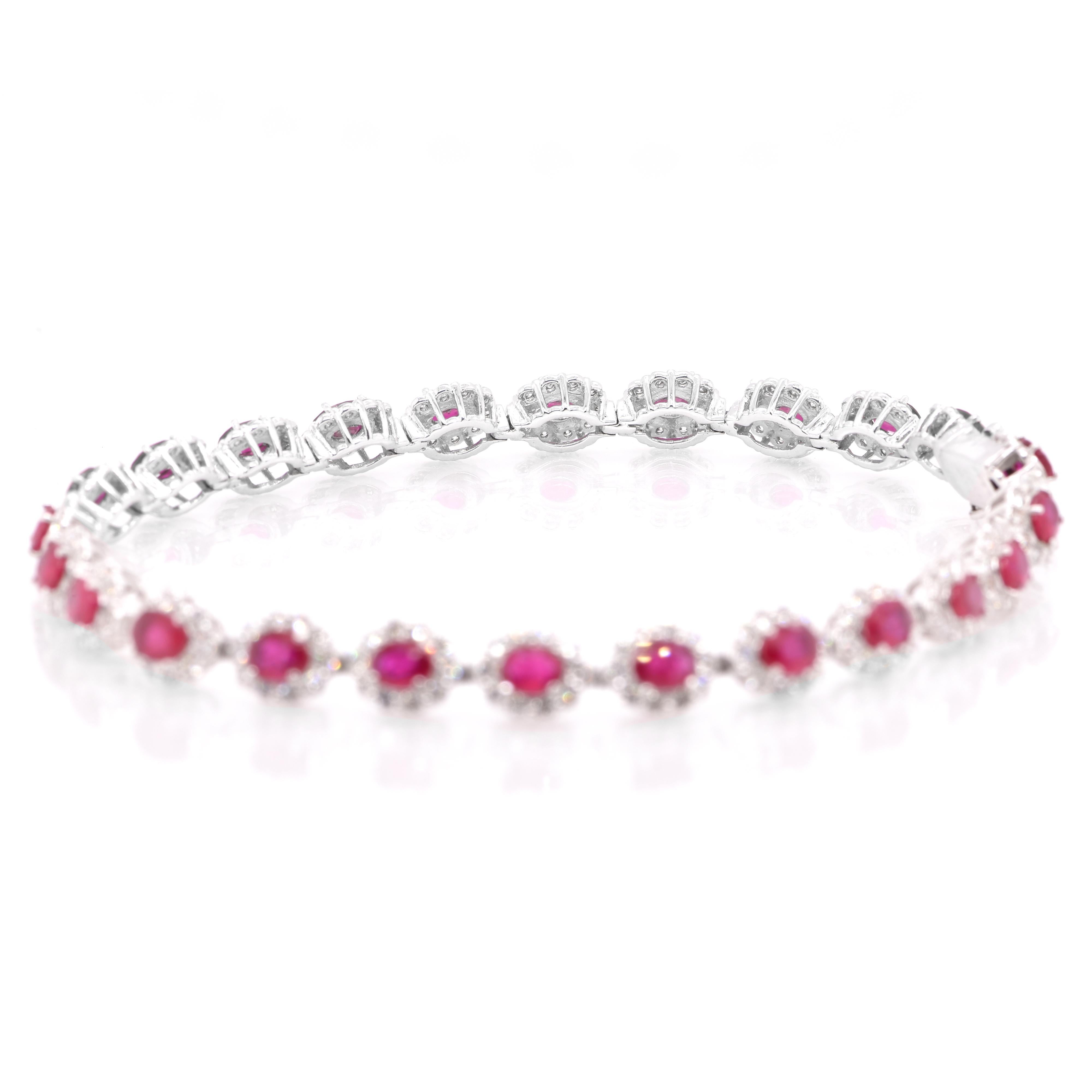 Women's 4.62 Carats, Natural Rubies and Diamond Tennis Bracelet Set in Platinum