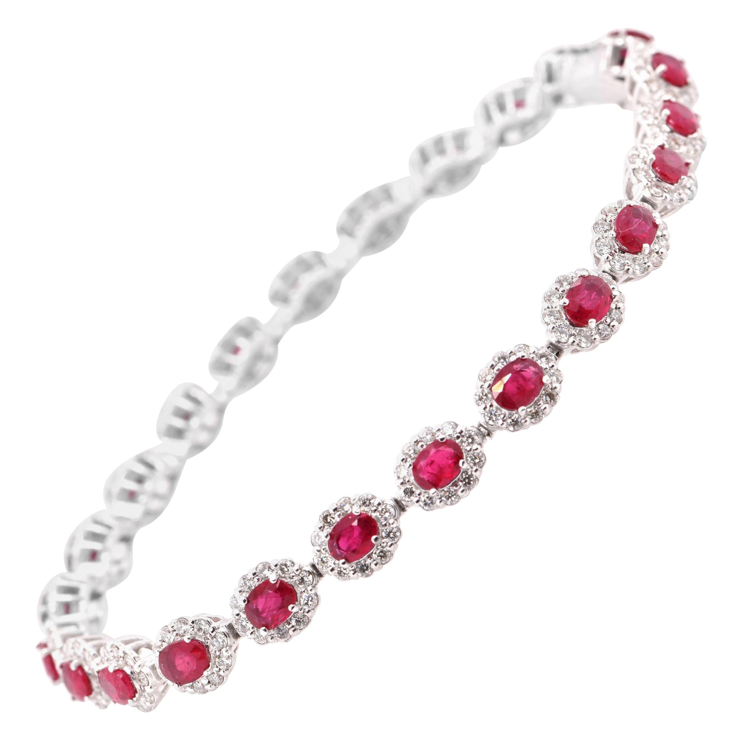 4.62 Carats, Natural Rubies and Diamond Tennis Bracelet Set in Platinum