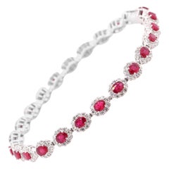 4.62 Carats, Natural Rubies and Diamond Tennis Bracelet Set in Platinum