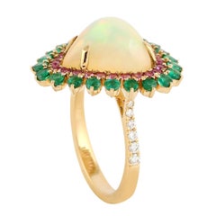 4.62 Carats Opal Emerald Pink Sapphire Diamond 14 Karat Gold Oval Ring