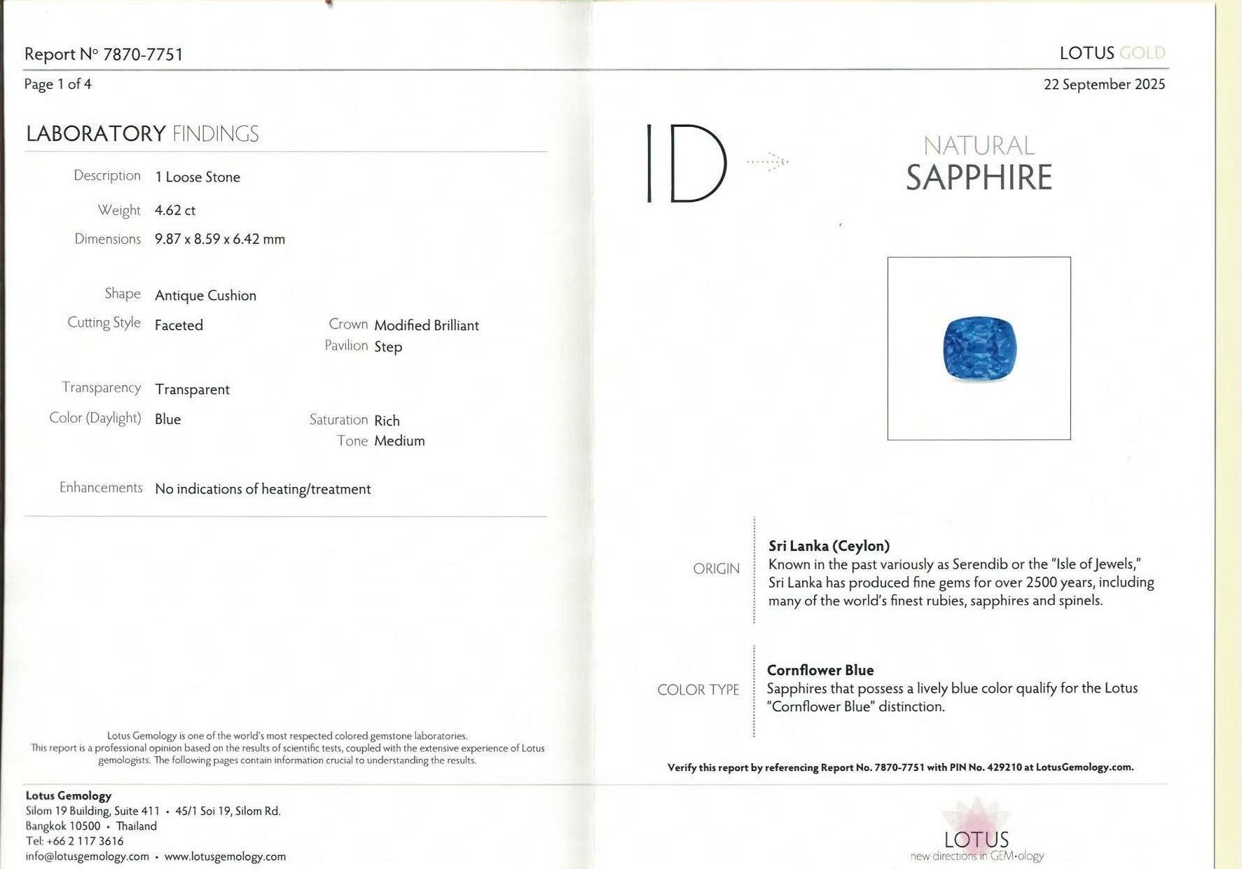 4,62 Ct Lotus Certified Ungeheizte Saphir Kornblume Farbe Sri Lanka Ceylon im Angebot 6