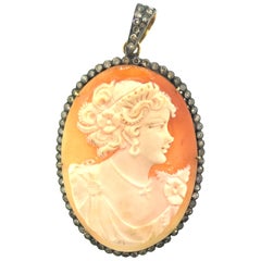 46.20 Cameo Diamond Pendant in Oxidized Sterling Silver, 14 Karat Gold