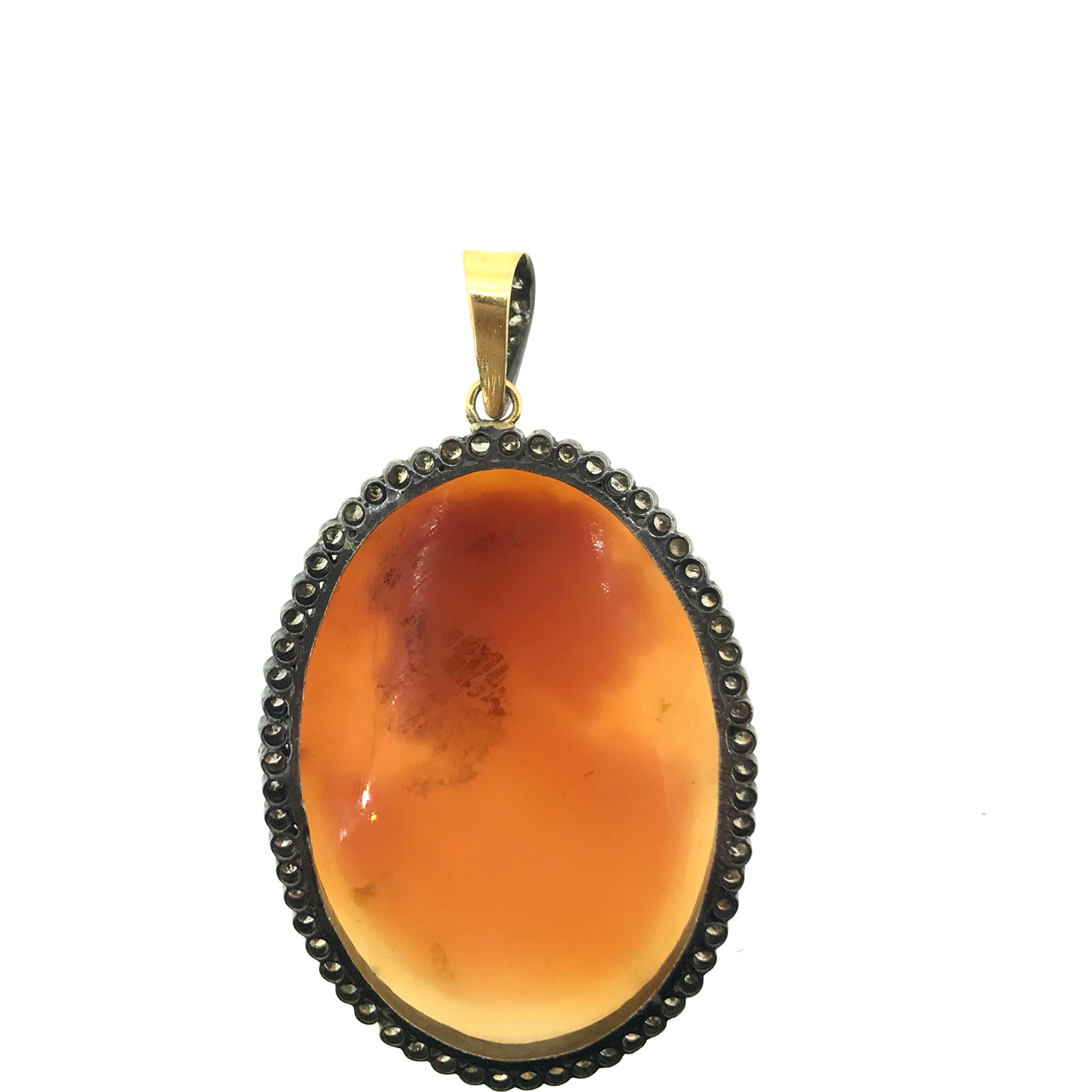 Contemporary 46.20 Cameo Diamond Pendant in Oxidized Sterling Silver, 14 Karat Gold For Sale