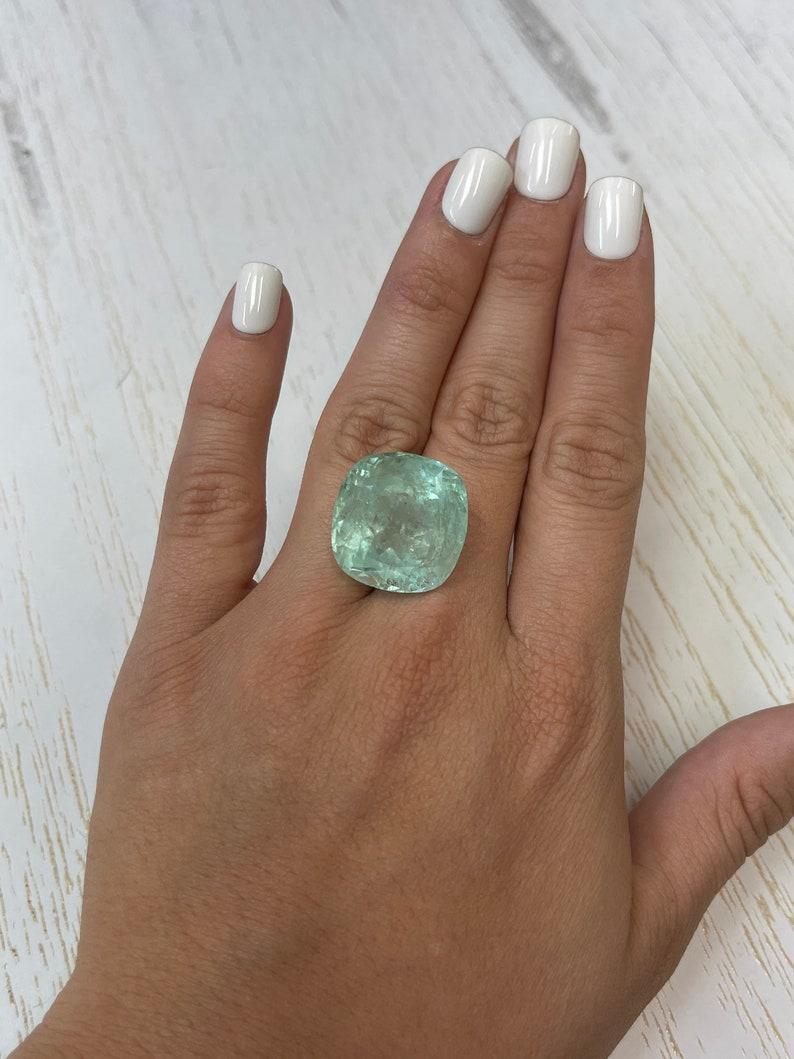 46.22 Carat Seafoam Green Colombian Emerald - Cushion Cut Genuine May Birthstone For Sale 4