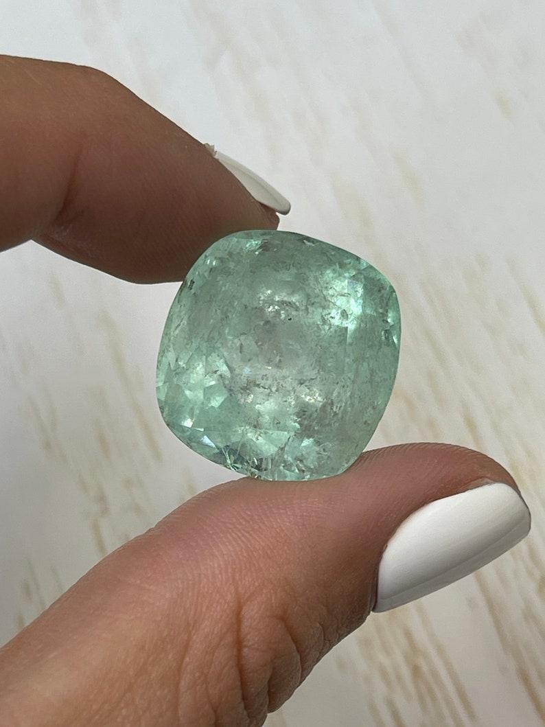 46.22 Carat Seafoam Green Colombian Emerald - Cushion Cut Genuine May Birthstone For Sale 3
