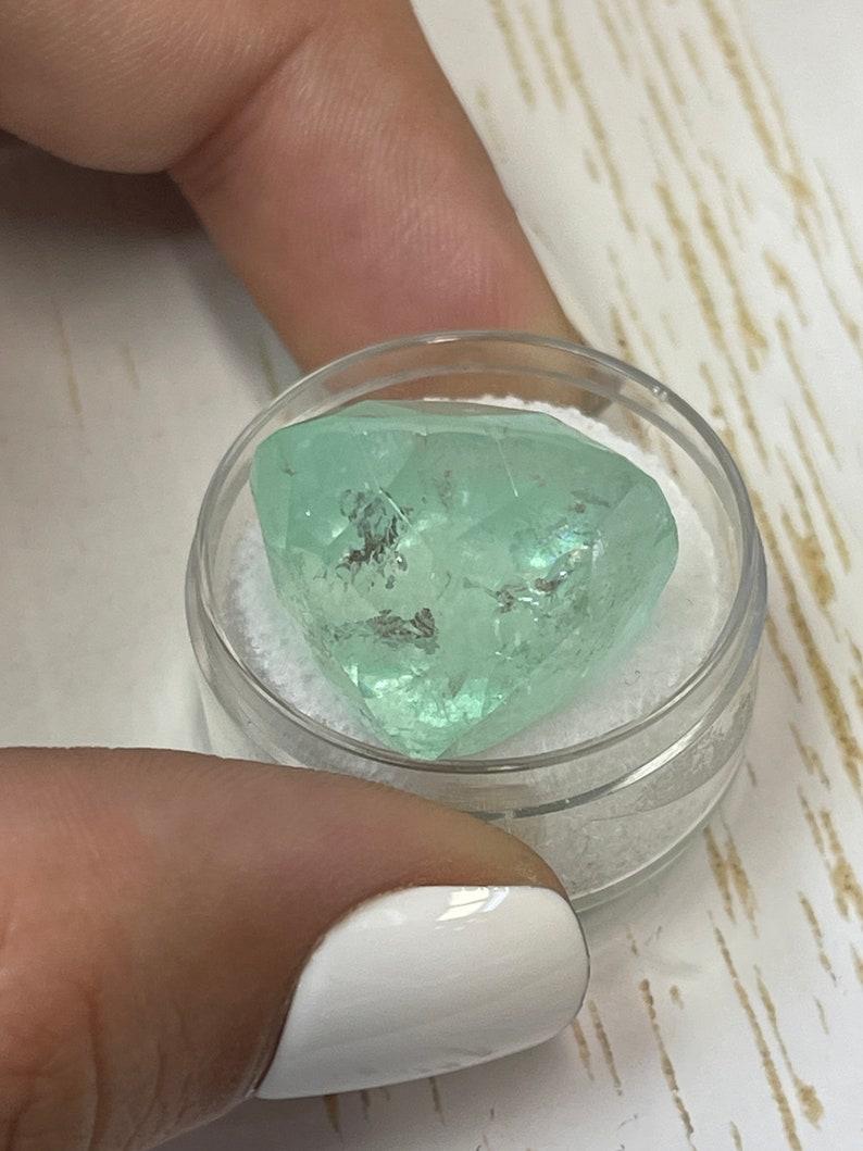 46.22 Carat Seafoam Green Colombian Emerald - Cushion Cut Genuine May Birthstone For Sale 1