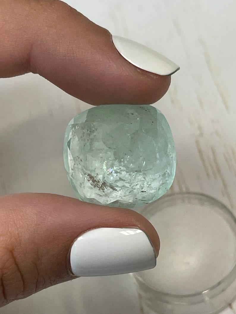 46.22 Carat Seafoam Green Colombian Emerald - Cushion Cut Genuine May Birthstone For Sale 2