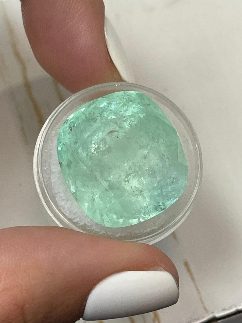 Women's 46.22 Carat Seafoam Green Colombian Emerald - Cushion Cut Genuine May Birthstone For Sale