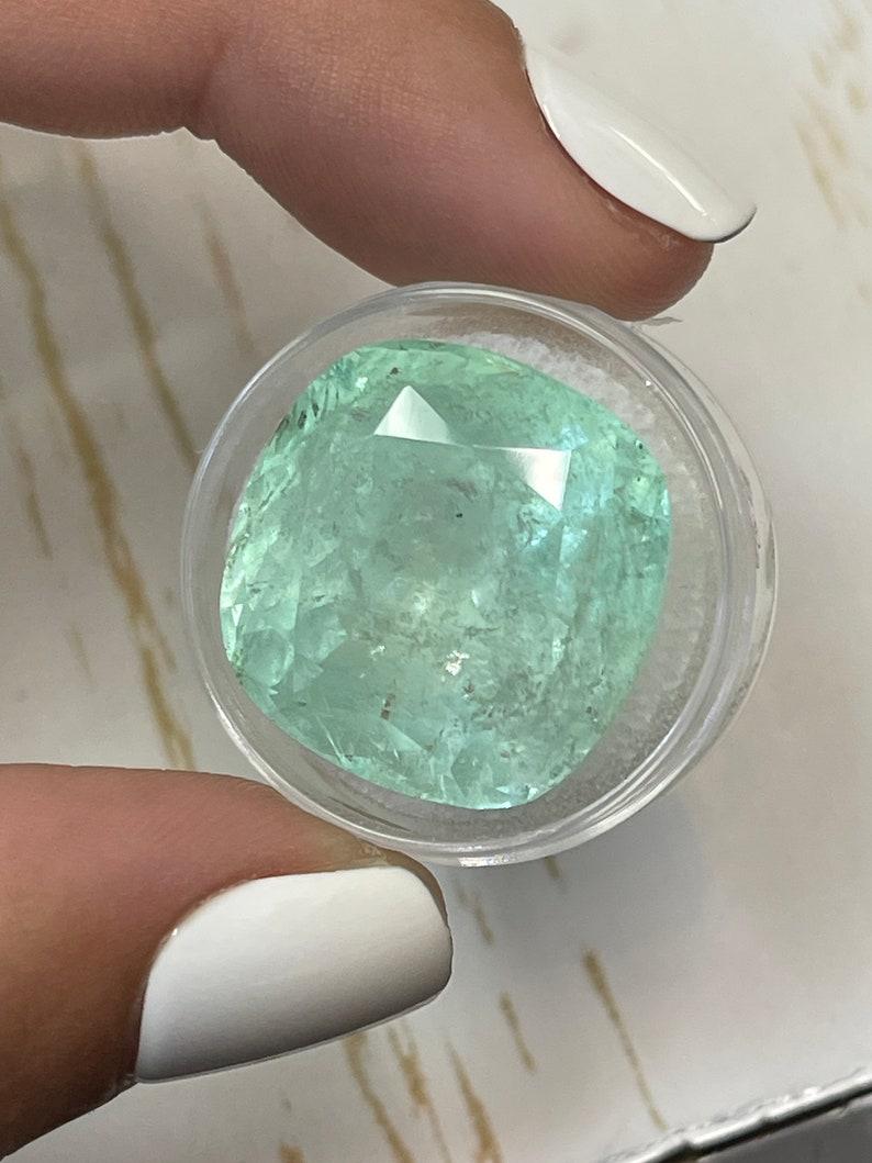 Modern 46.22 Carat Seafoam Green Colombian Emerald - Cushion Cut Genuine May Birthstone For Sale