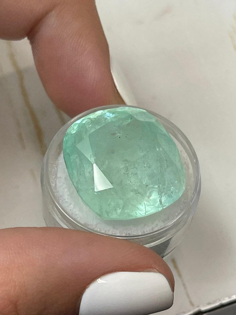 46.22 Carat Seafoam Green Colombian Emerald - Cushion Cut Genuine May Birthstone In New Condition For Sale In Jupiter, FL